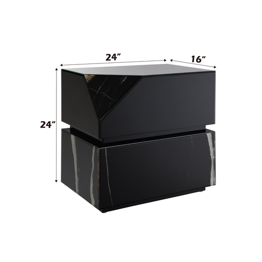 Modern black marble nightstand with geometric design xx inches