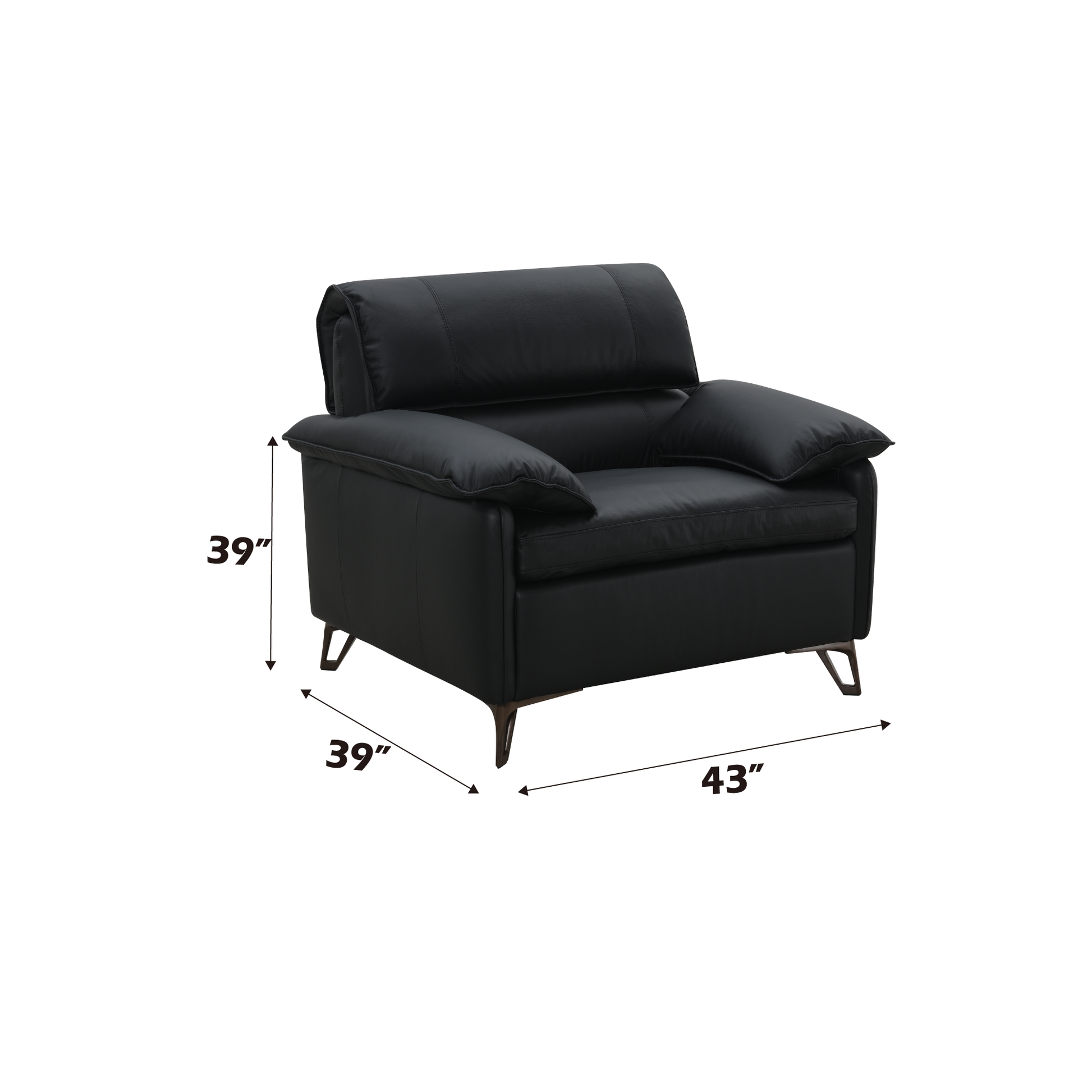 Plush black leather armchair with modern metal legs perfect for living room comfort