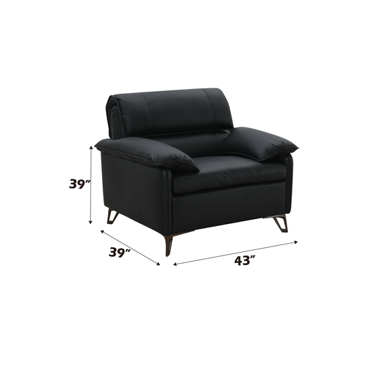 Plush black leather armchair with modern metal legs perfect for living room comfort