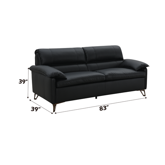 Black leather sofa with modern metal legs  inches wide perfect for living rooms
