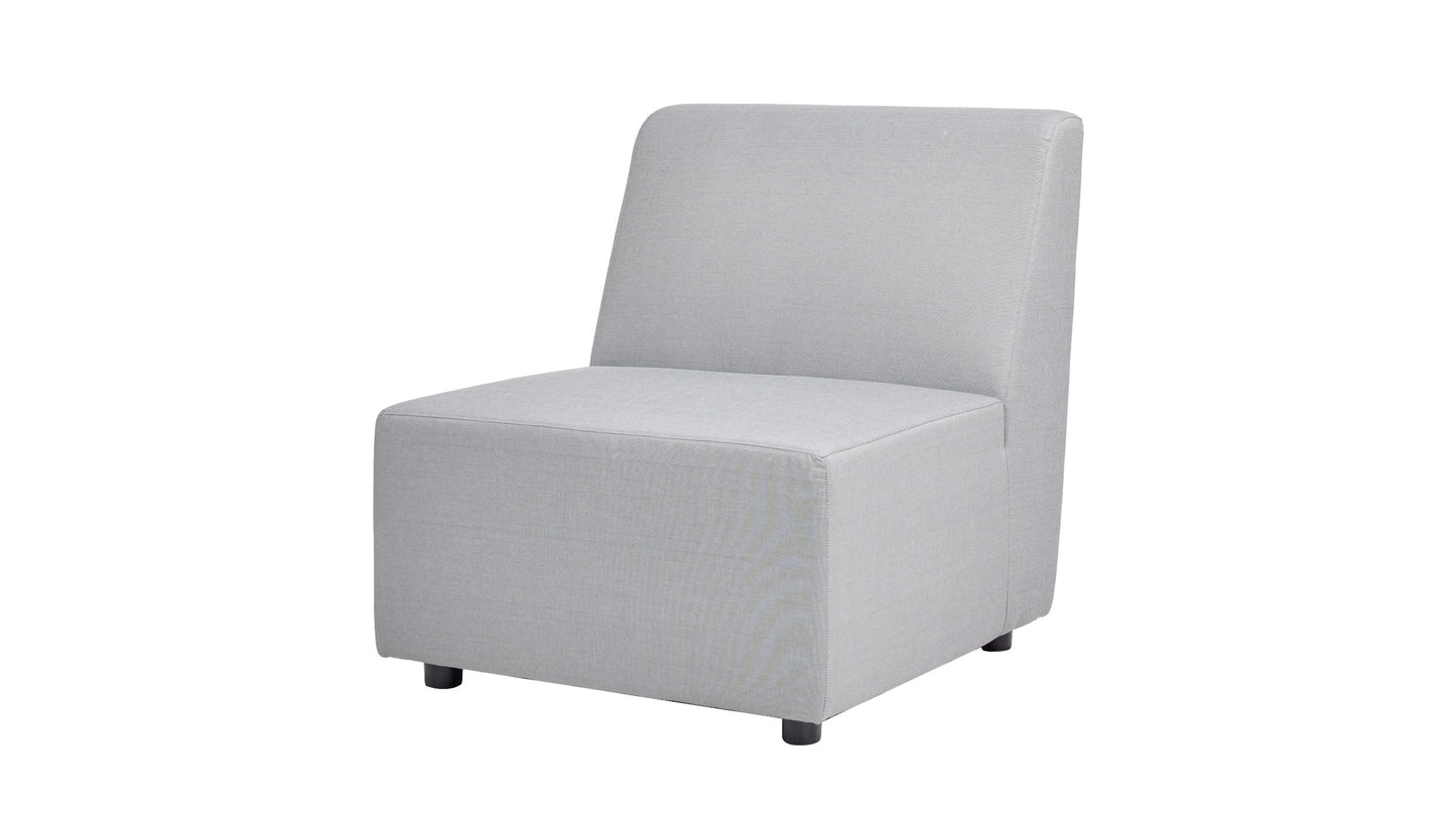 Modern light gray fabric slipper chair with square seat and back