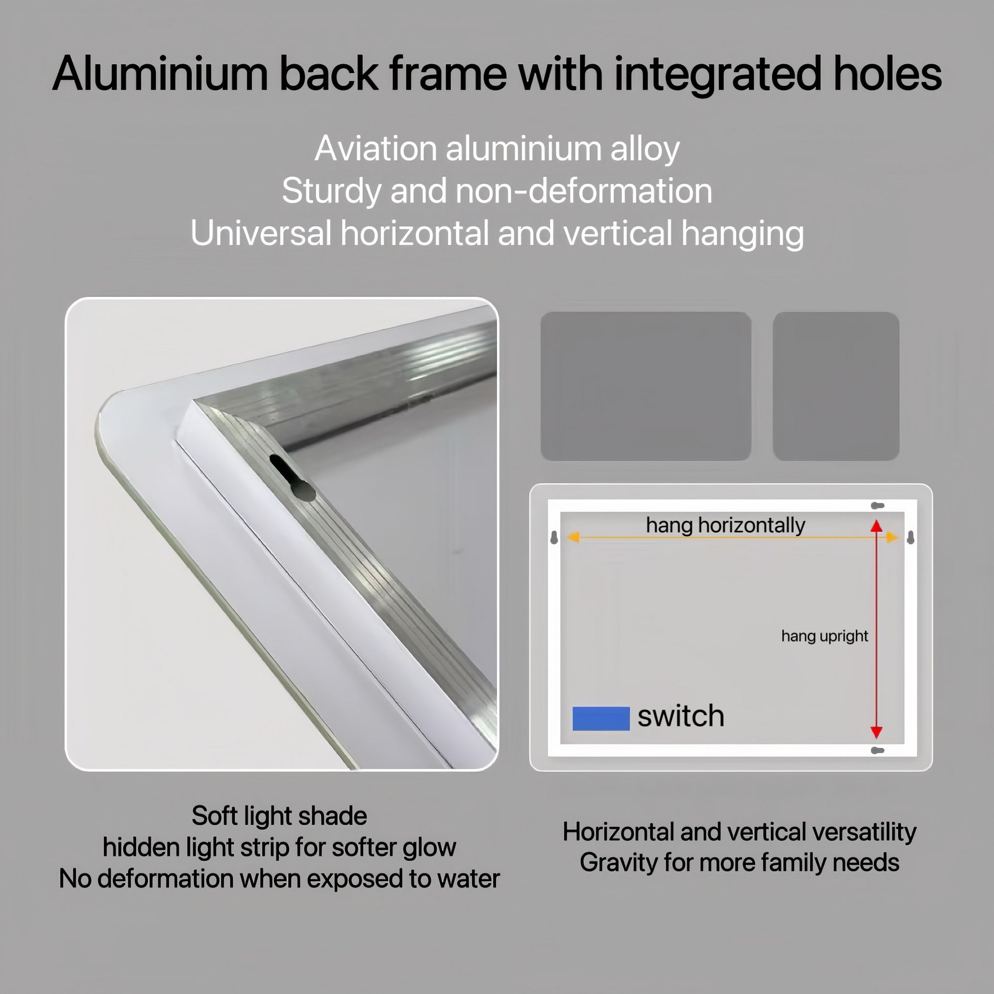 Aviation aluminium alloy back frame with integrated mounting holes for versatile hanging