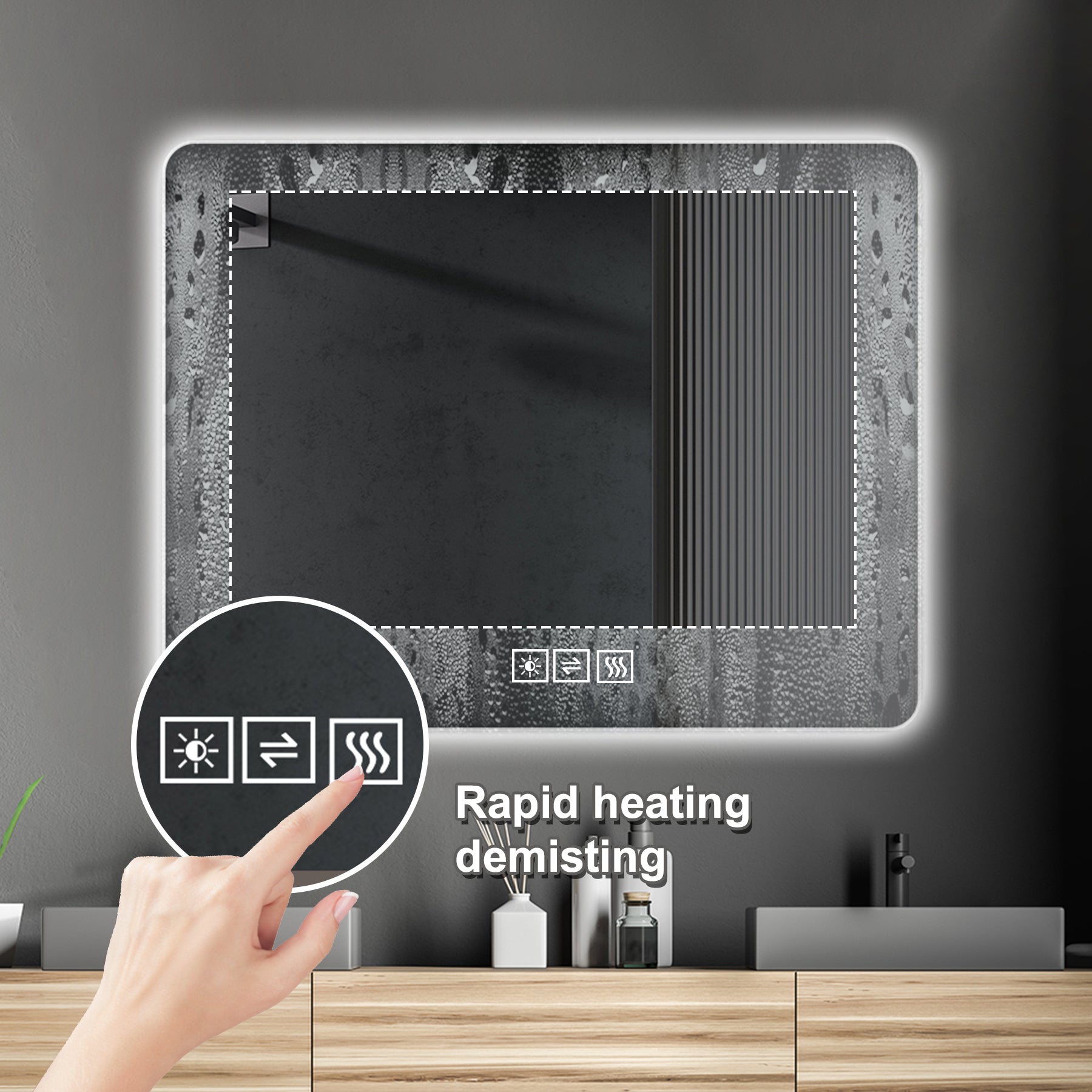 Modern LED bathroom mirror with fogfree heating and adjustable lighting