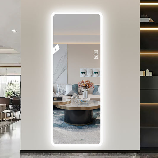 Modern fulllength LED mirror with adjustable lighting and antifog feature ideal for bedrooms