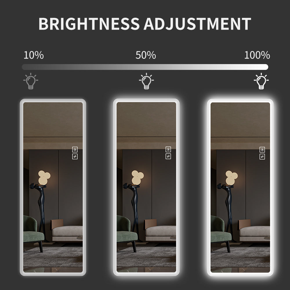 Modern fulllength mirror with adjustable LED brightness for customizable lighting