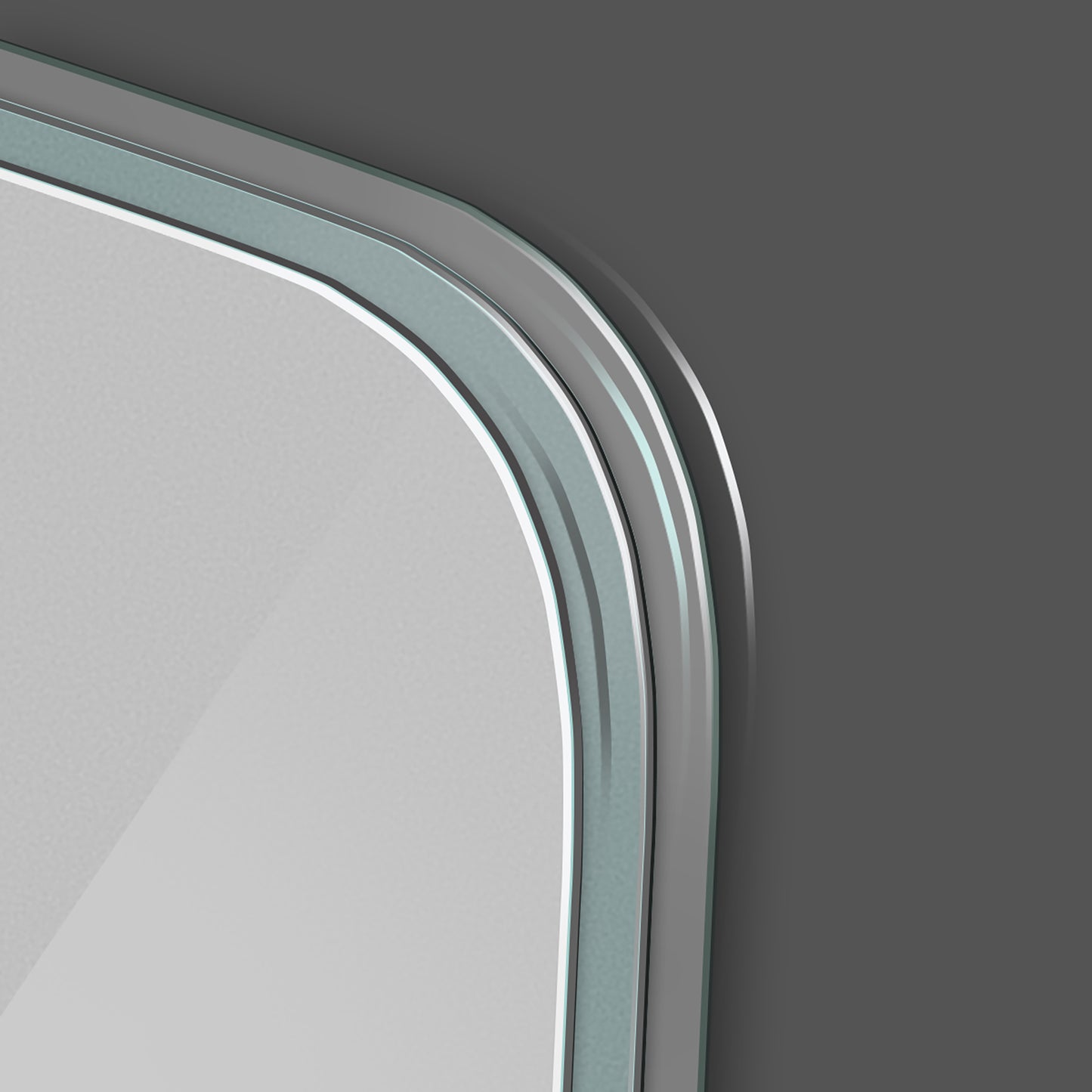 Curved silver bezel with subtle blue accents on a grey background