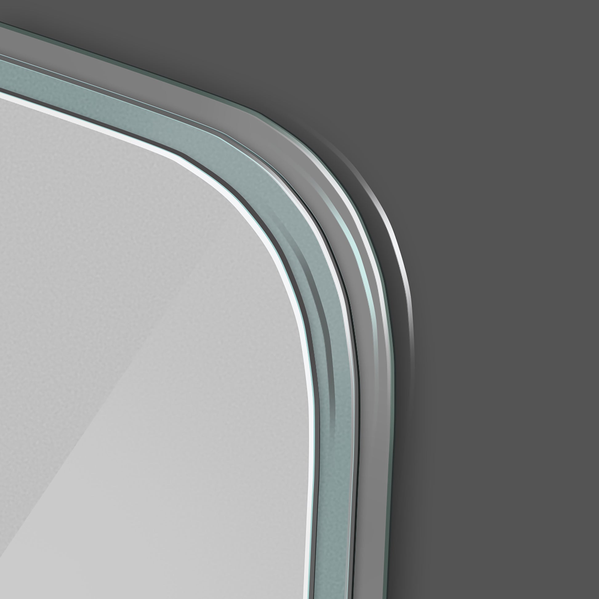 Curved silver bezel with subtle blue accents on a grey background