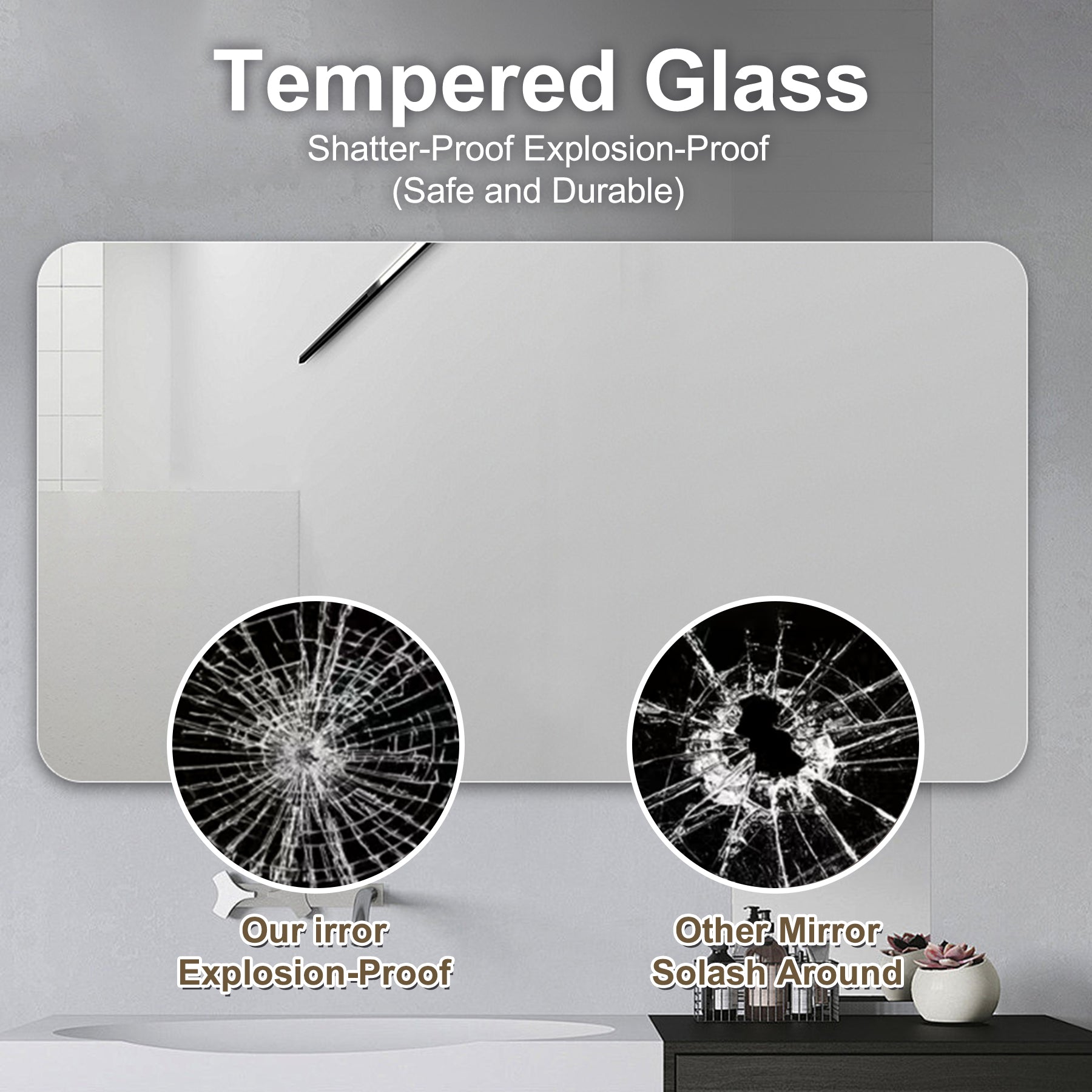 Large shatterproof tempered glass mirror for home and commercial use