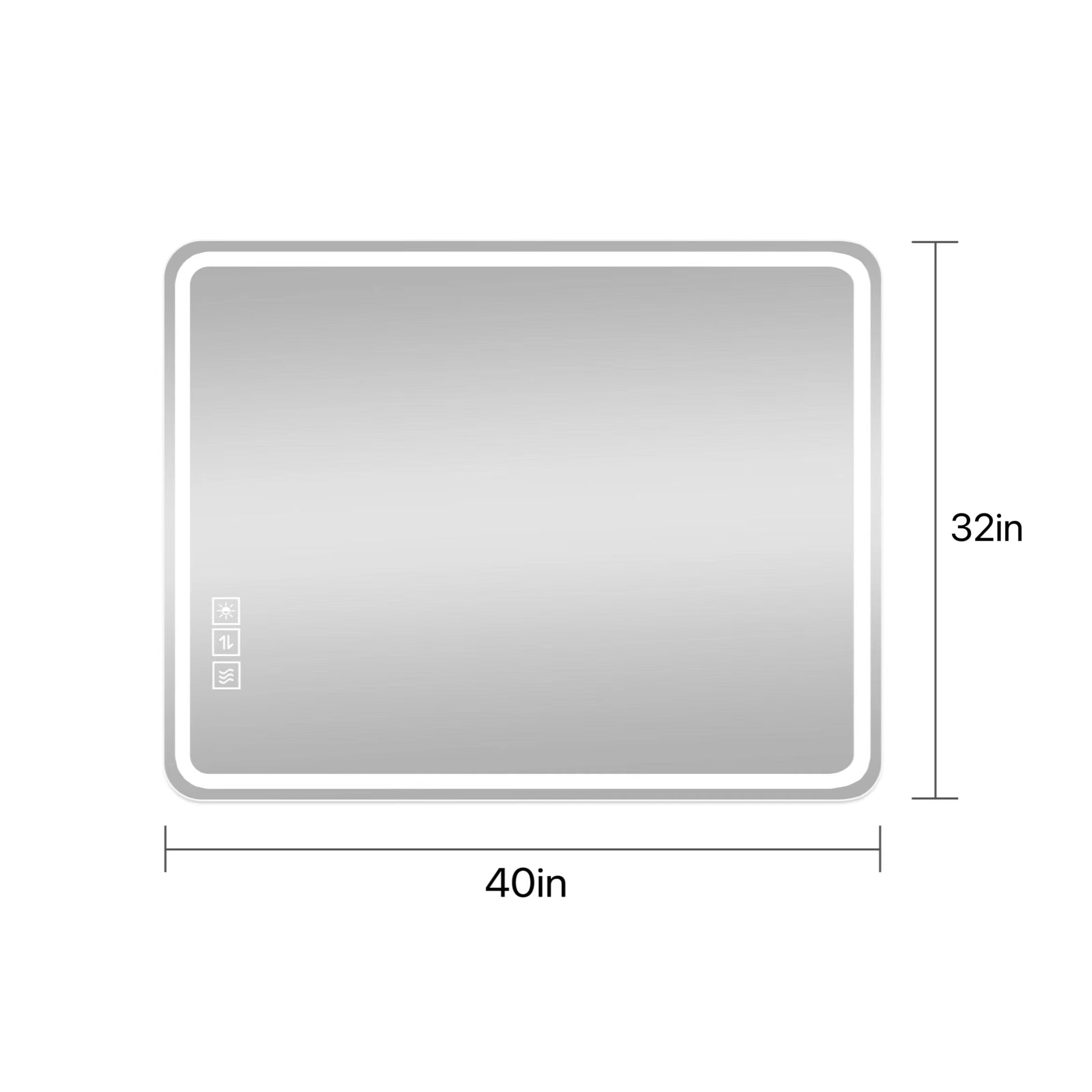 x inch rectangular bathroom mirror with integrated LED lighting and touch controls