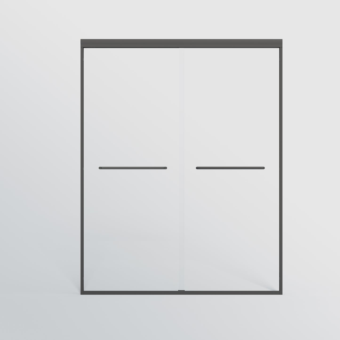 Sleek black framed glass shower door with two modern horizontal handles