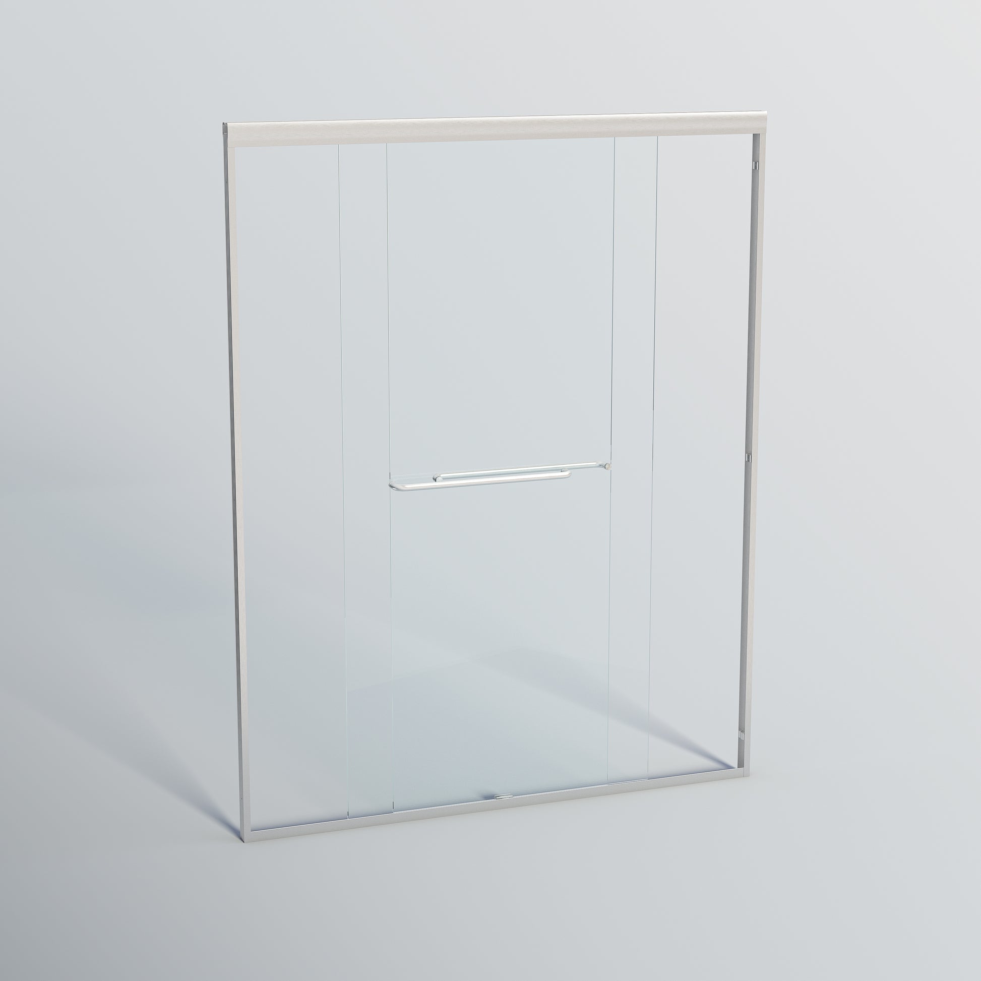 Modern glass shower enclosure with brushed nickel hardware