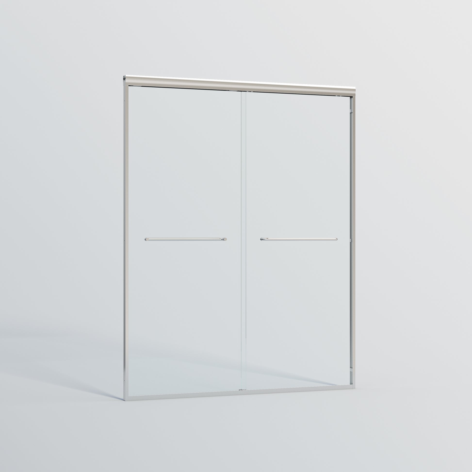 Modern frameless sliding shower door with chrome handles