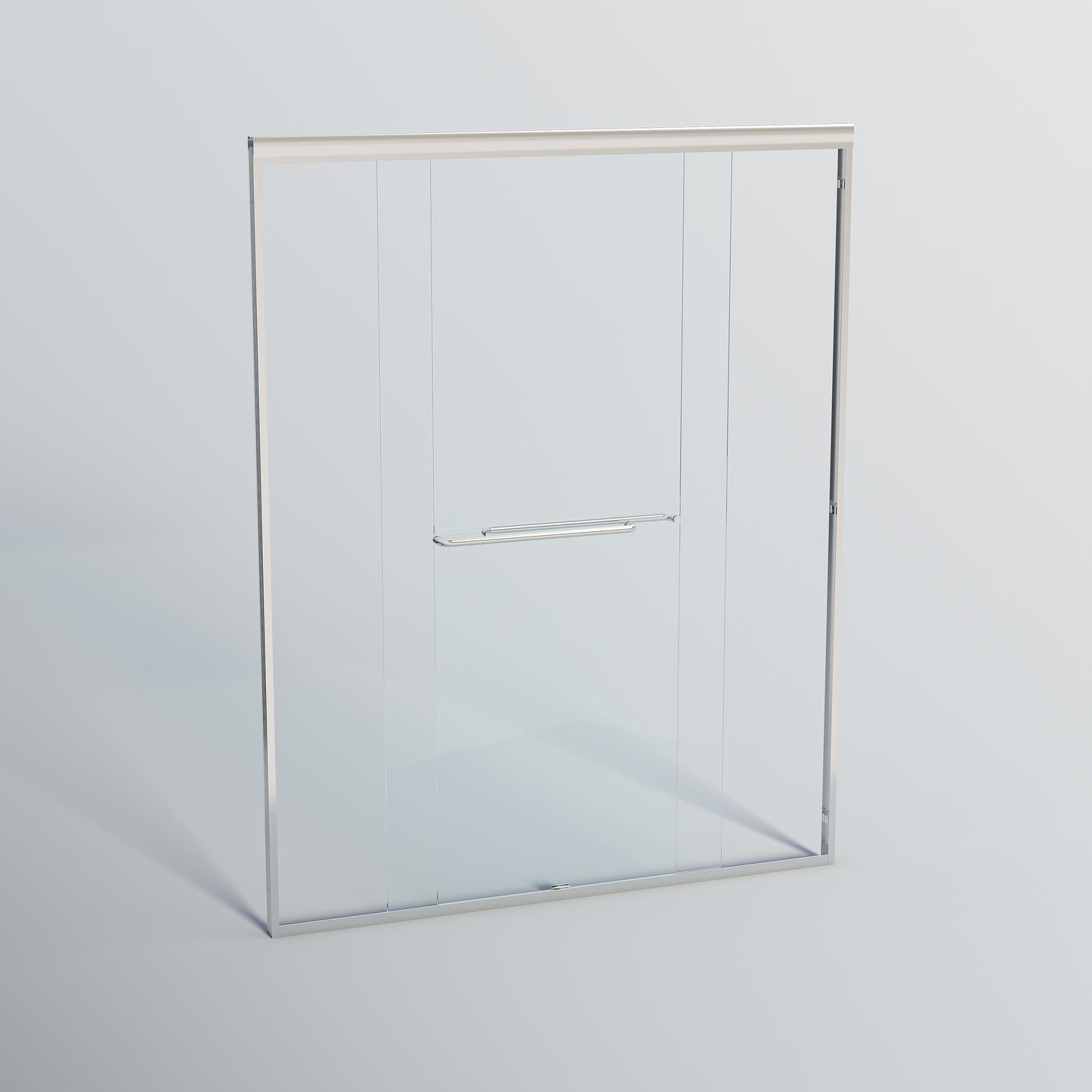 Modern frameless glass shower door with brushed nickel handle