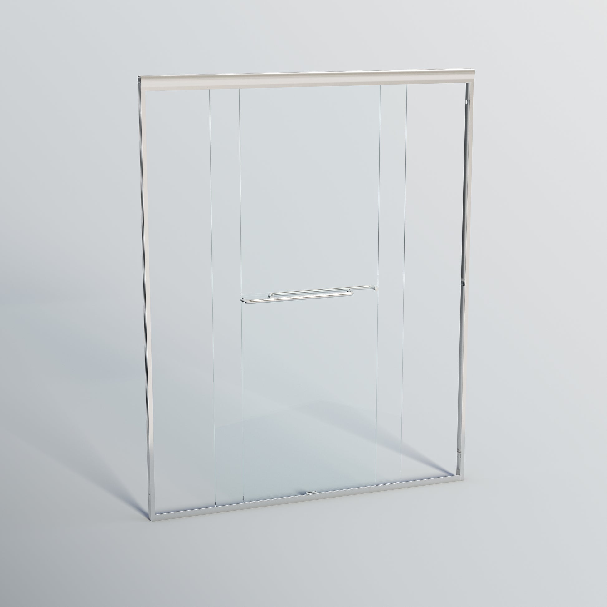 Modern frameless glass shower door with brushed nickel handle