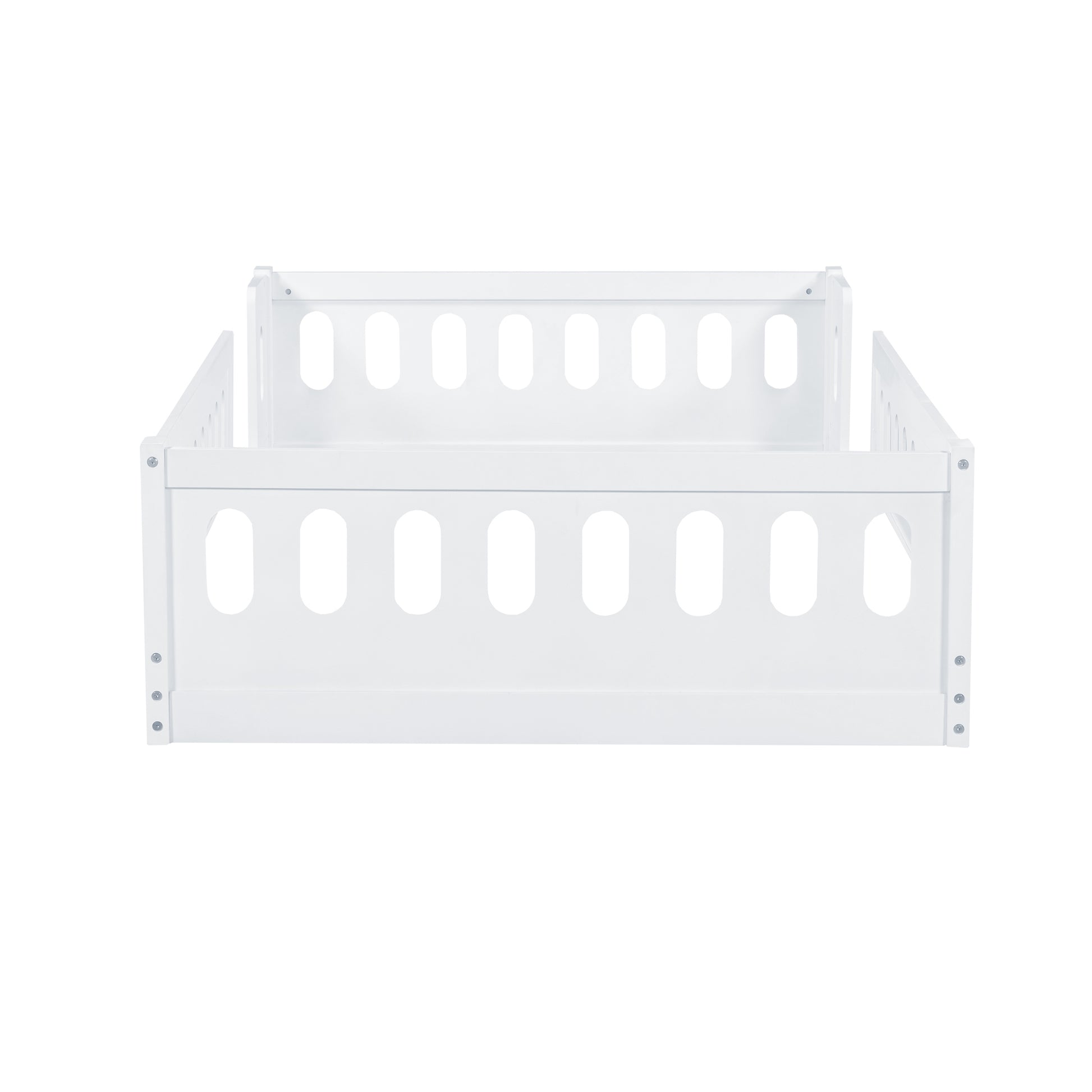 White wooden crib with oval cutouts ideal for a nursery