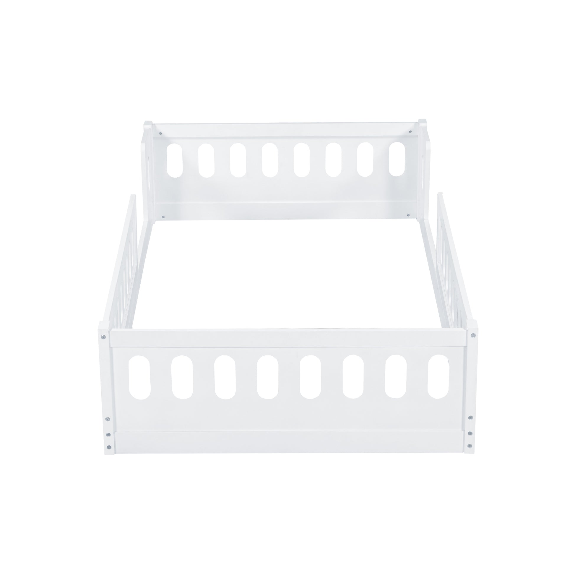 White toddler bed frame with safety rails durable wood construction for secure sleep