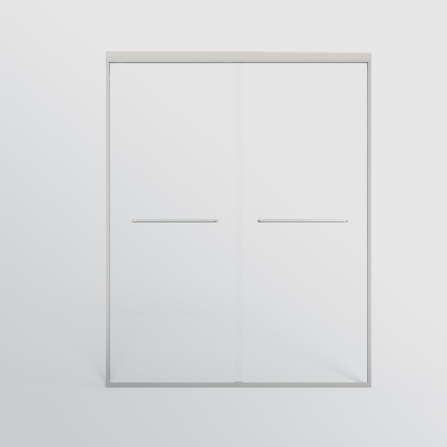 Modern frameless glass shower door with sleek chrome handles for a minimalist bathroom design