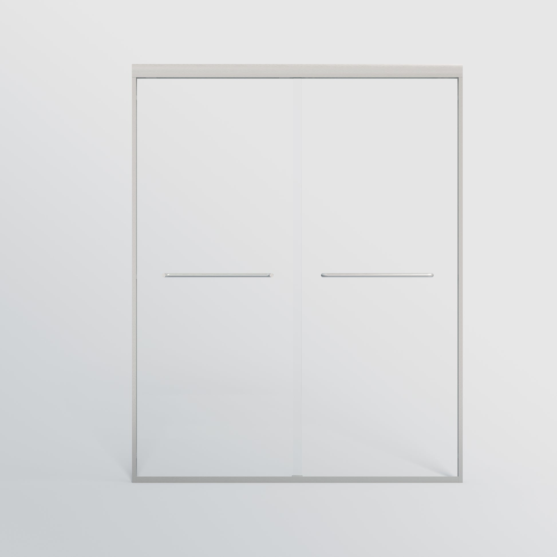 Modern frameless glass shower door with sleek chrome handles for a minimalist bathroom design