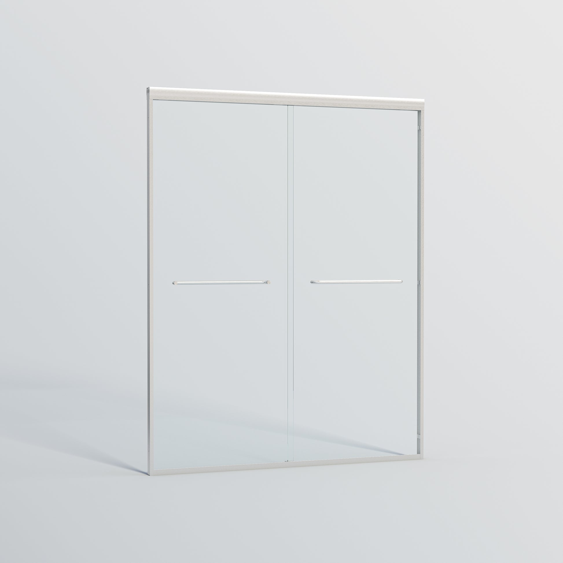 Modern frameless glass shower door with brushed nickel handles perfect for a contemporary bathroom update