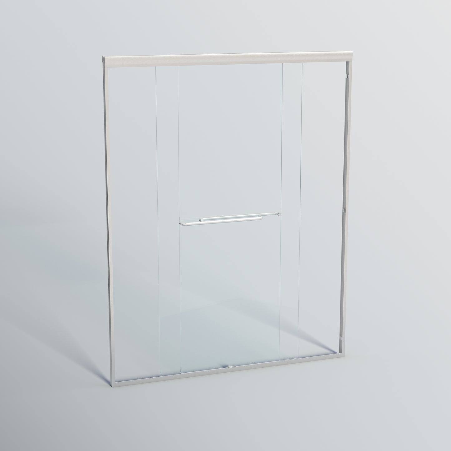 Modern frameless glass shower door with brushed nickel handle for contemporary bathrooms