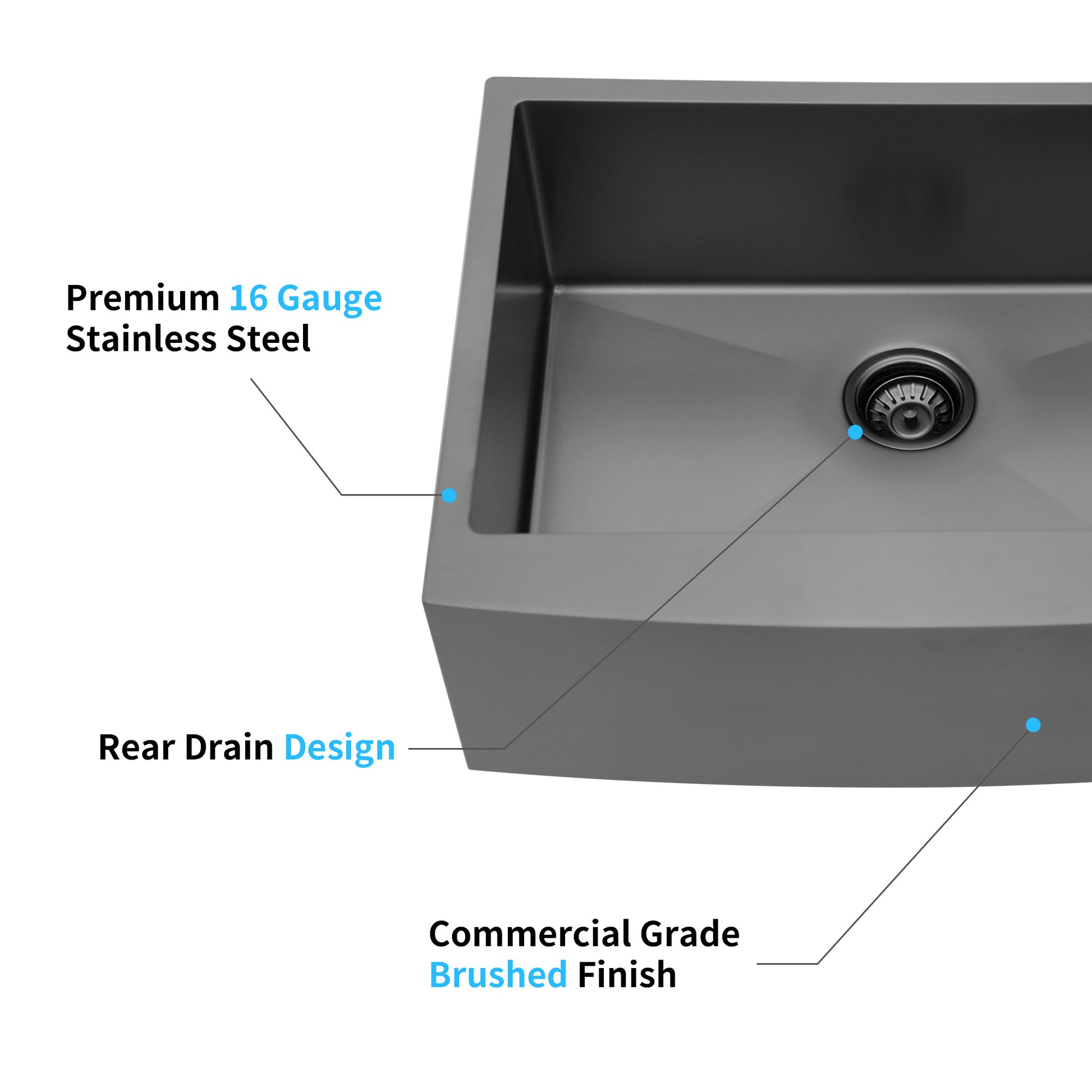 Farmhouse sink made of premium  gauge stainless steel brushed finish