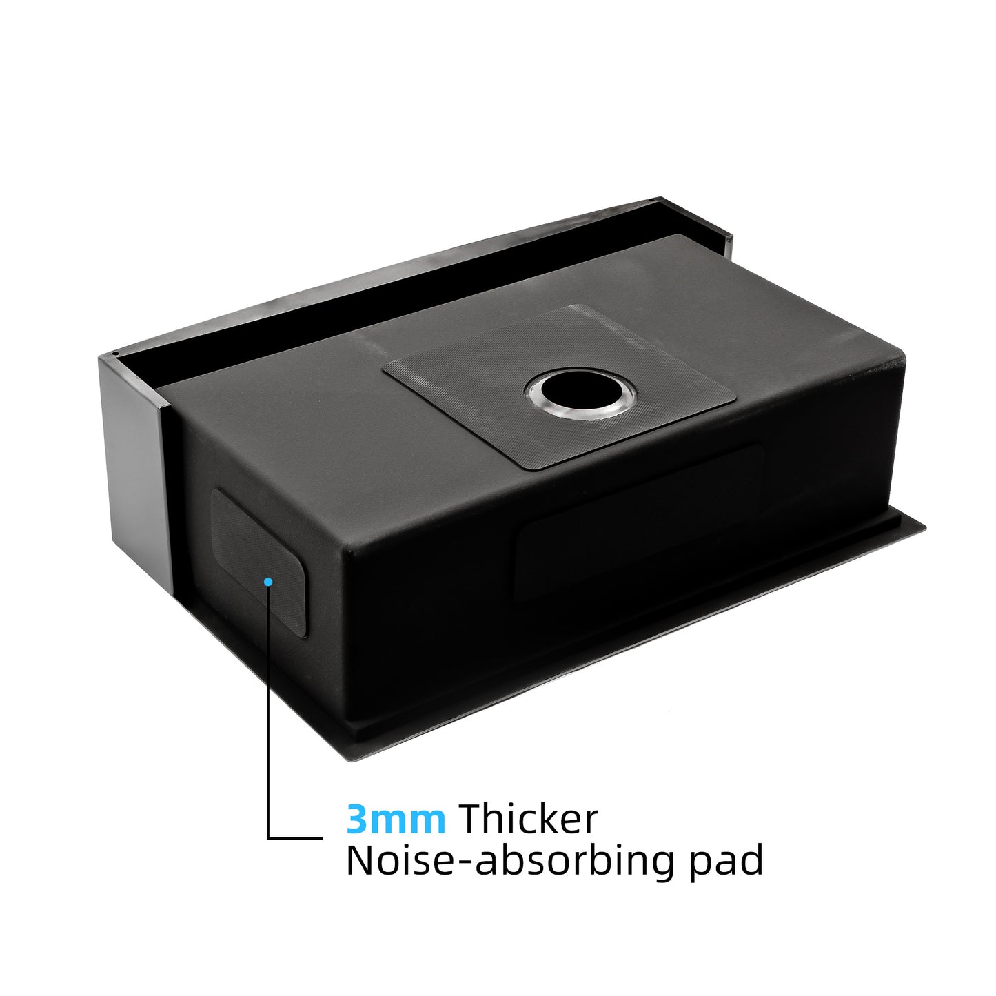Black stainless steel sink base with noiseabsorbing pad