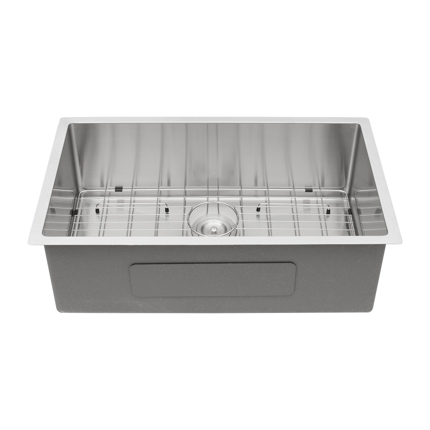 Stainless steel undermount kitchen sink with a grid and drain assembly