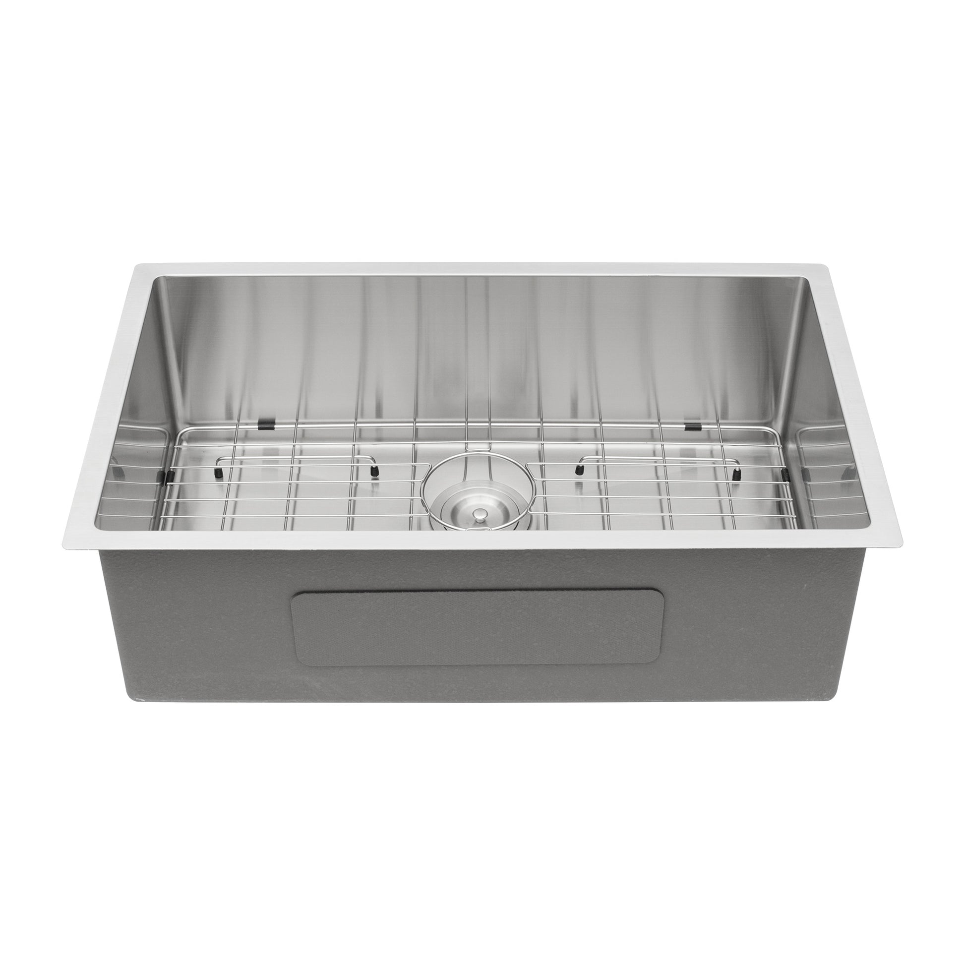 Stainless steel undermount kitchen sink with a grid and drain assembly