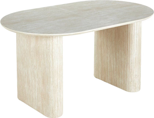 Cream oval accent table with fluted pedestal legs for modern living room