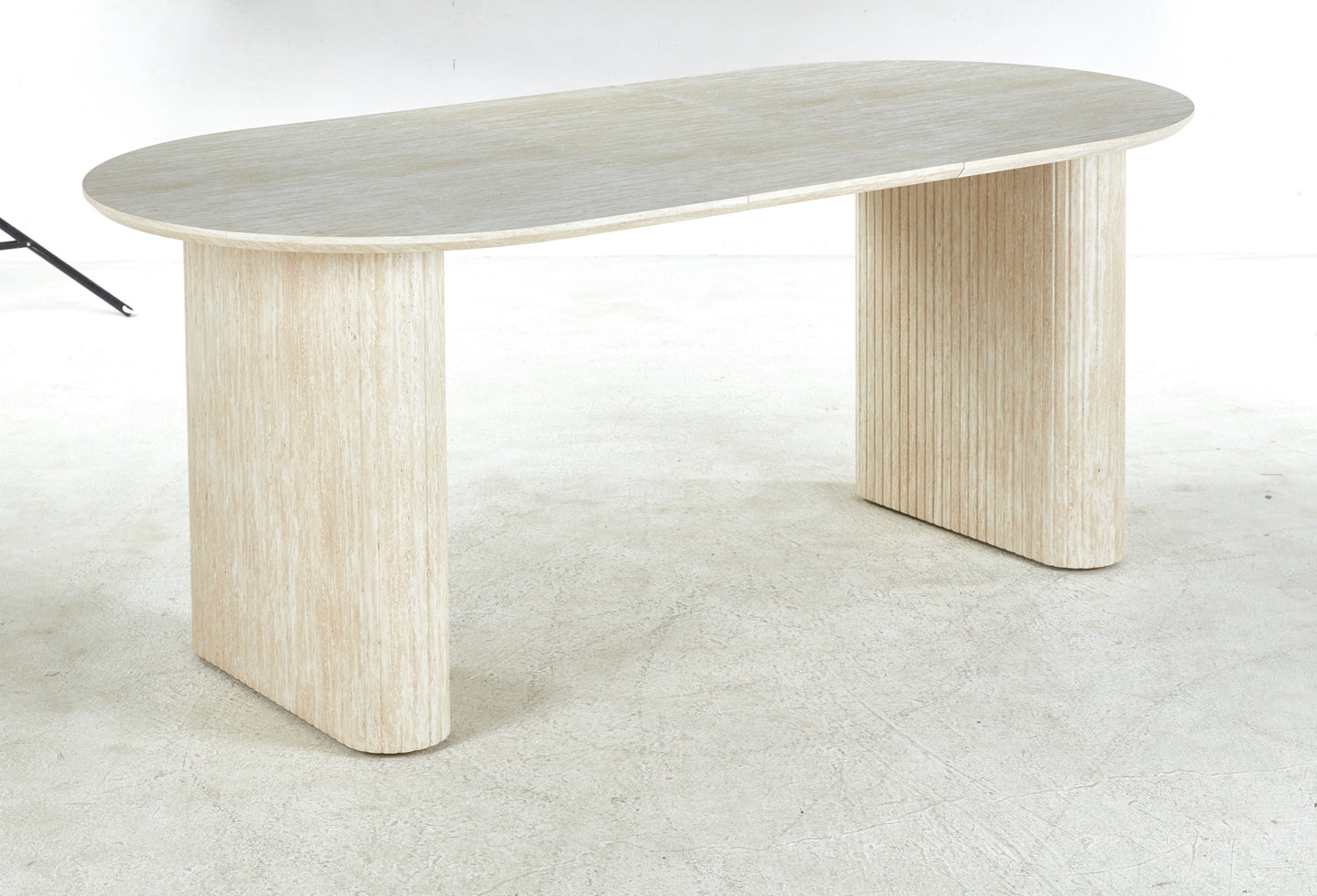 Light oak finish oval desk with fluted pedestal legs minimalist design