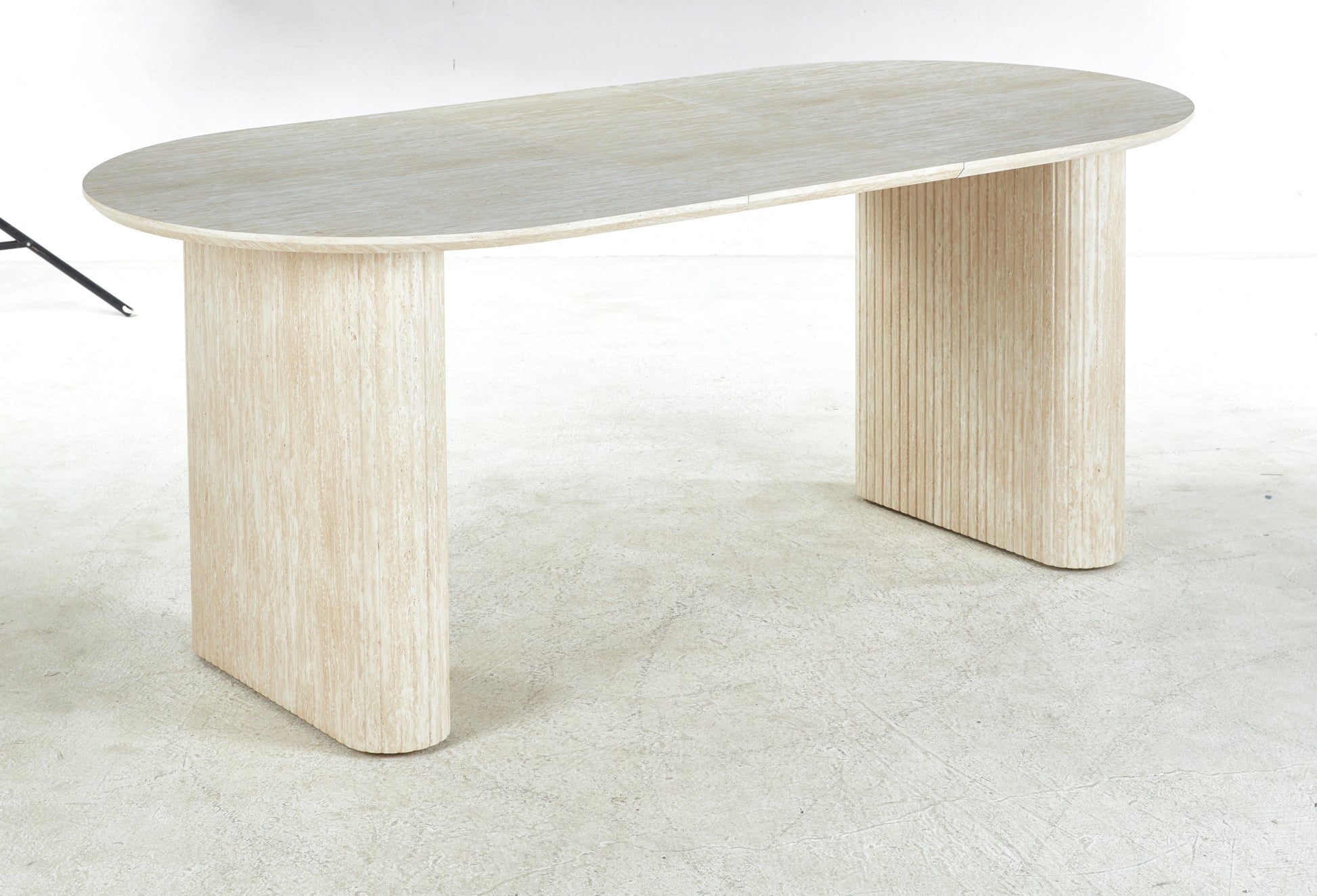 Light oak finish oval desk with fluted pedestal legs minimalist design