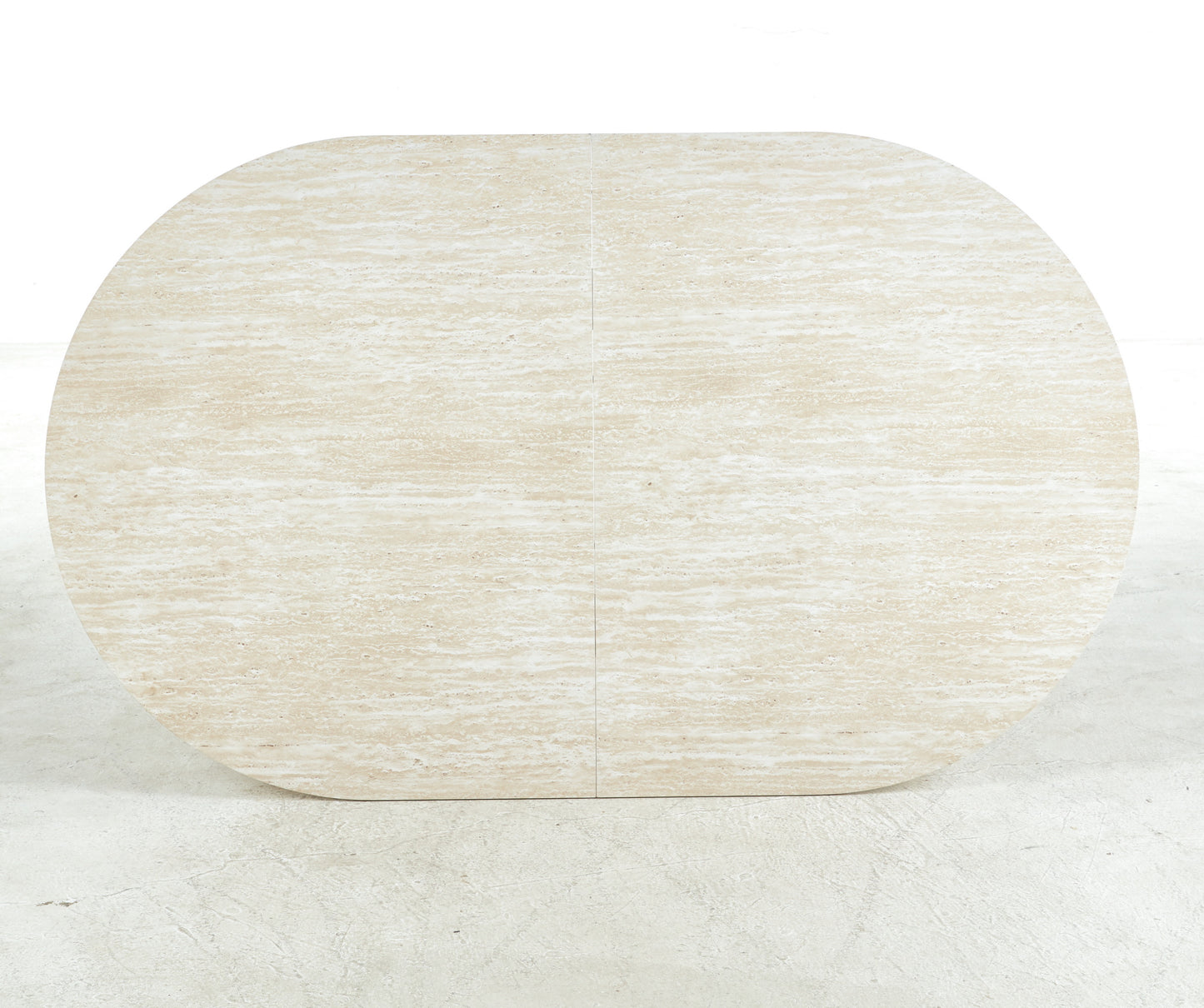 Oval travertine coffee table with natural stone texture