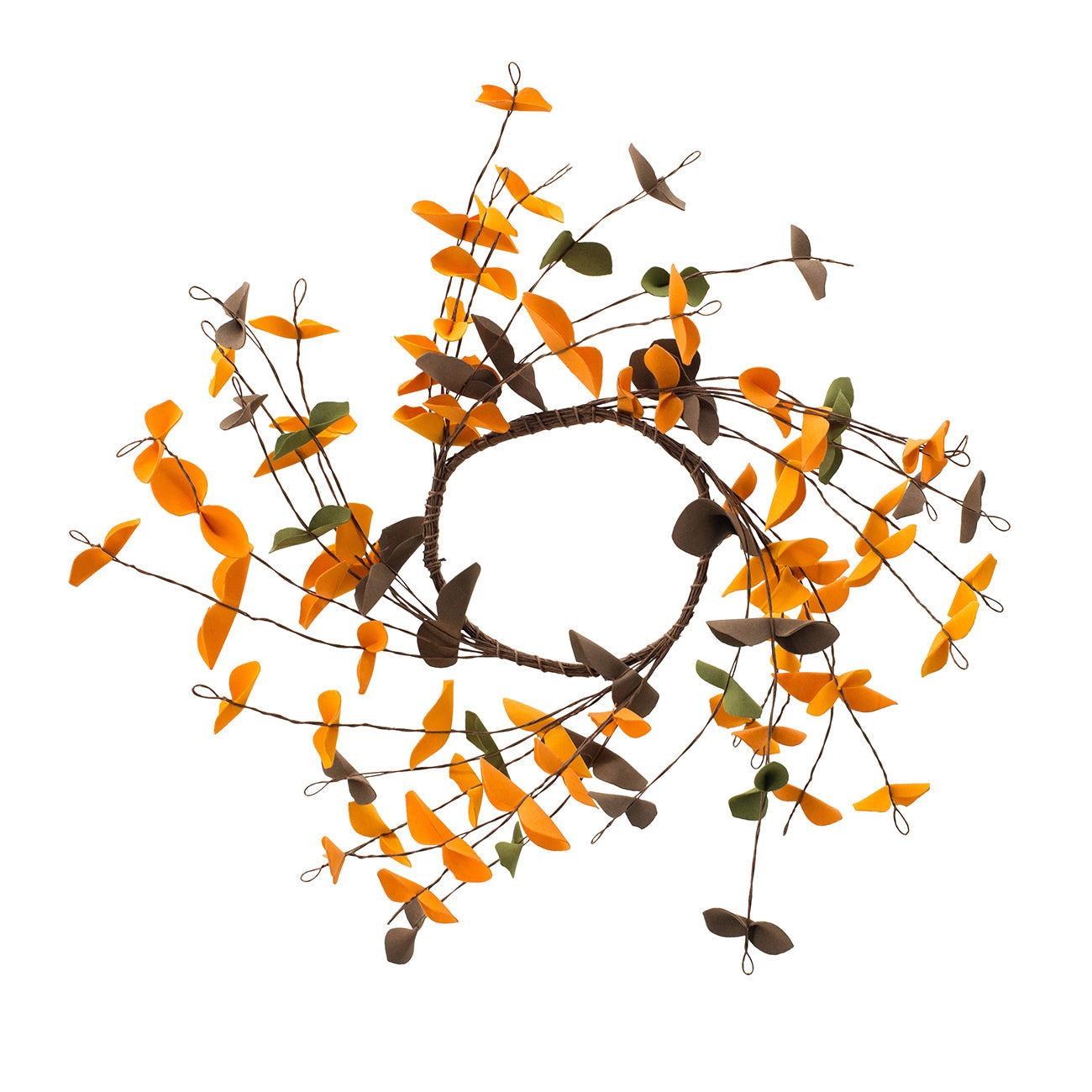 Orange and brown leaf wreath with a rustic handmade feel