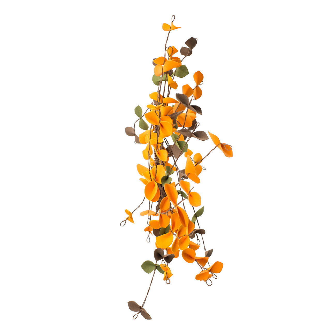 Orange and green artificial vine with trailing leaves for fall decor