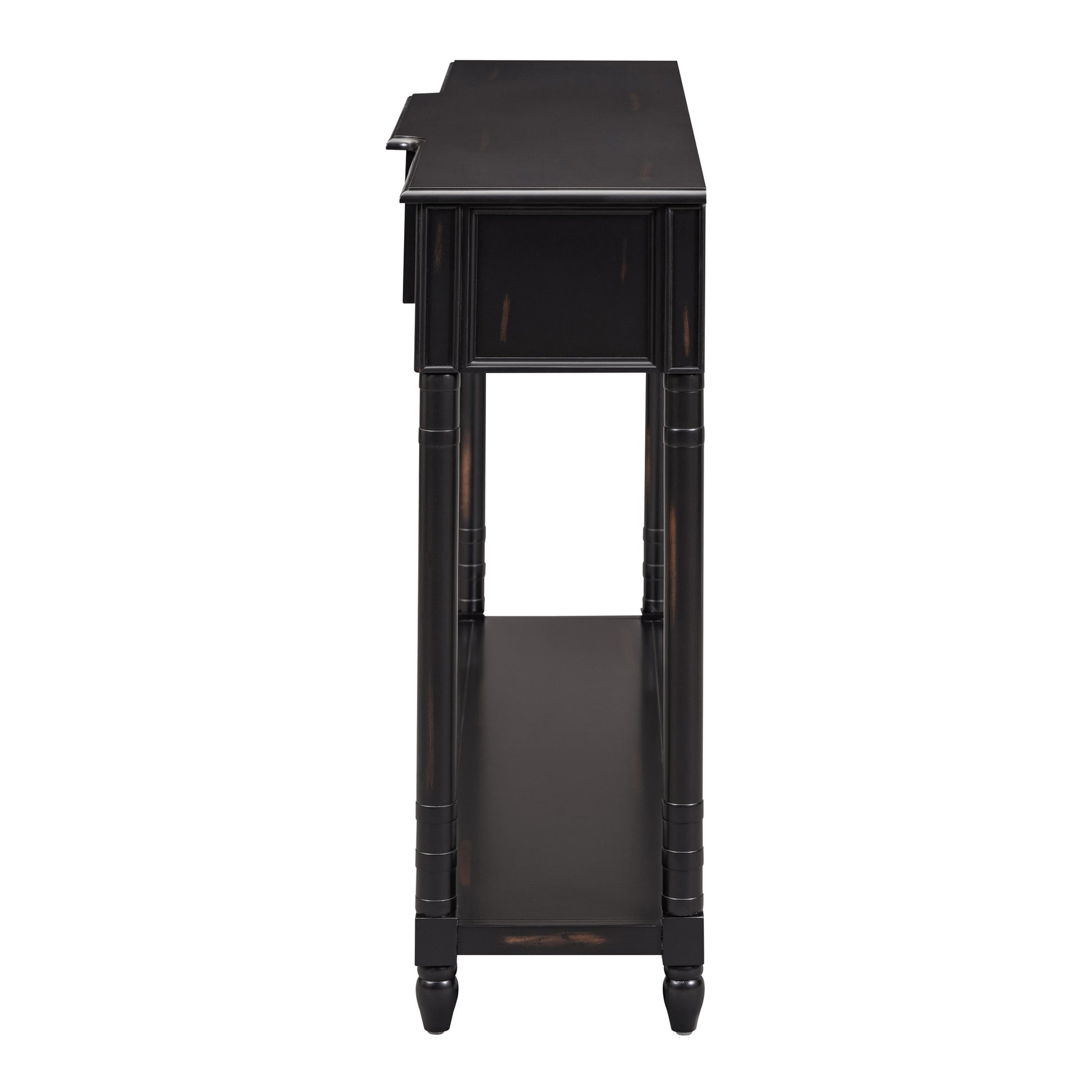 Dark wood console table with distressed finish and single drawer