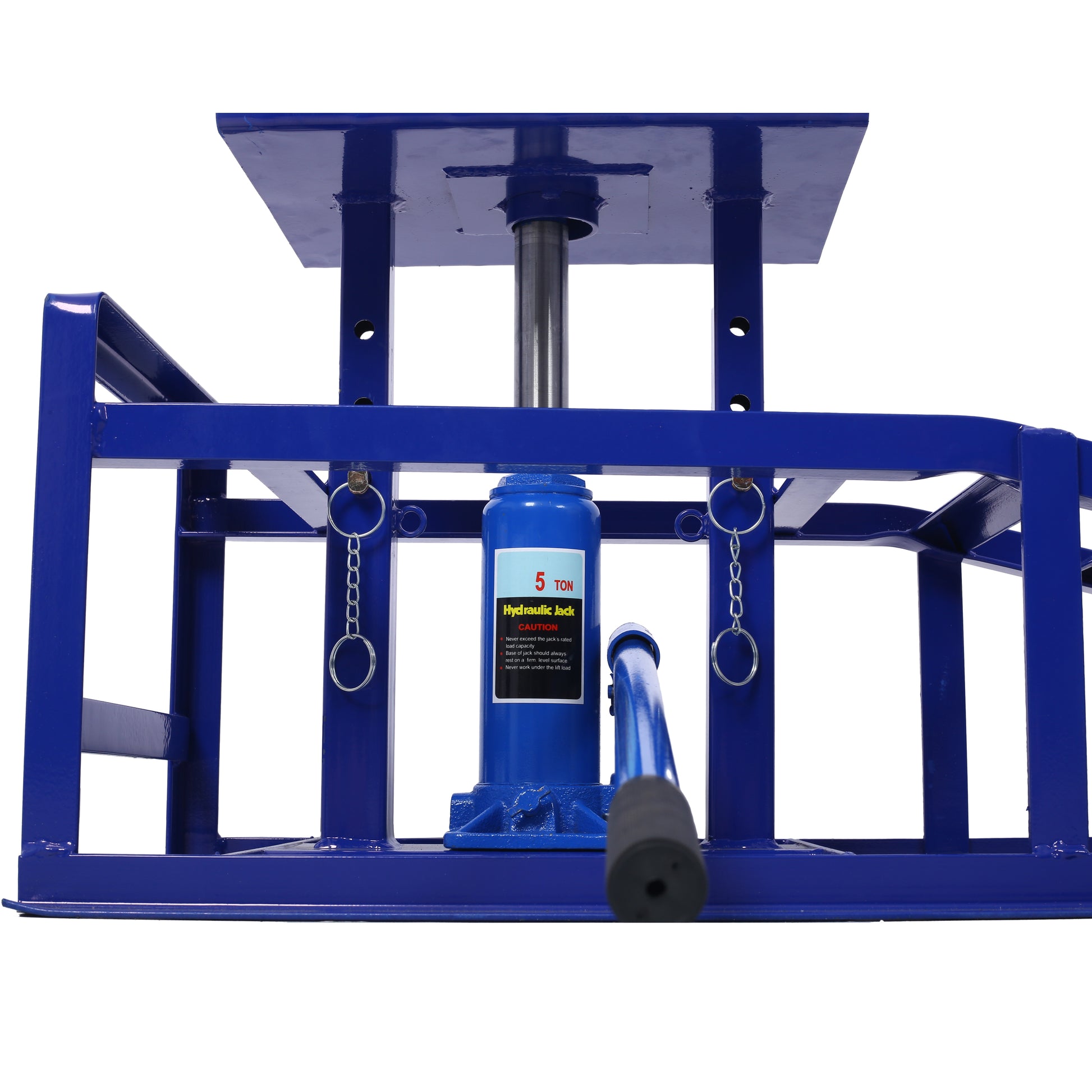 Heavyduty blue metal car ramp with integrated ton hydraulic jack for easy lifting