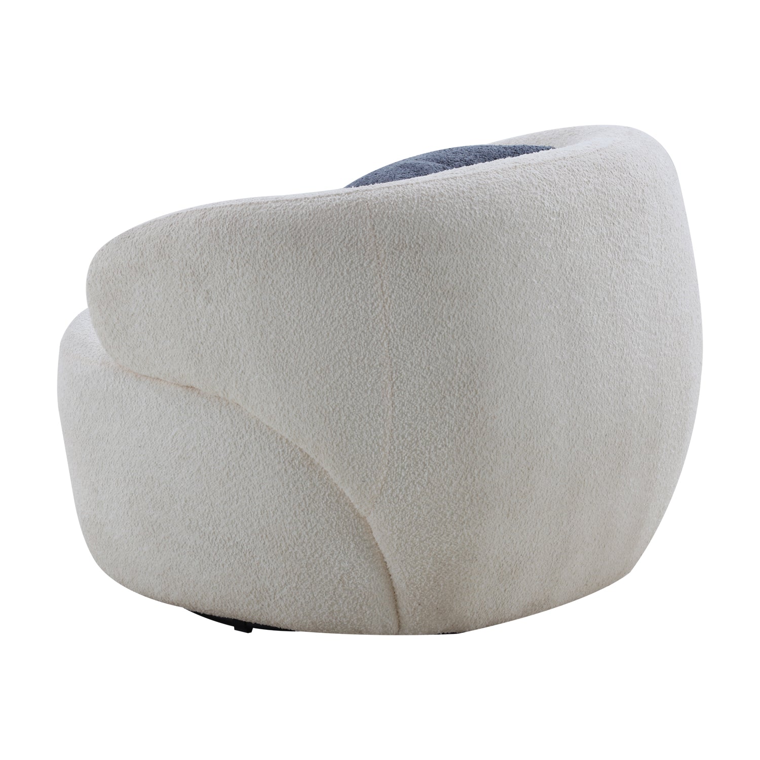 Textured cream boucle armchair with charcoal grey seat cushion detail