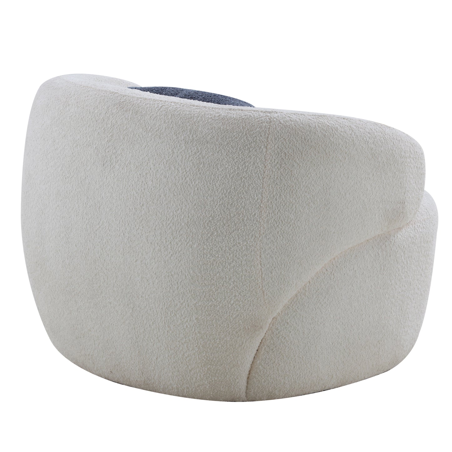 Cream boucle swivel chair with a dark grey seat cushion modern organic design