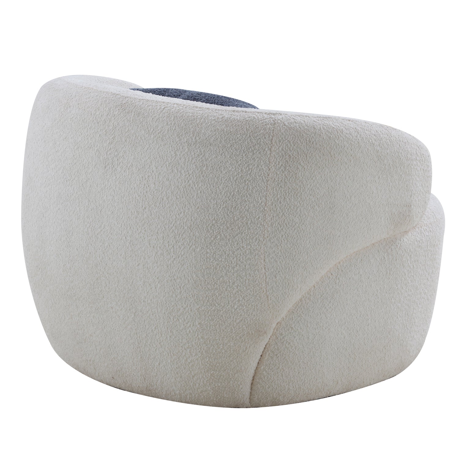 Cream boucle swivel chair with a dark grey seat cushion modern organic design