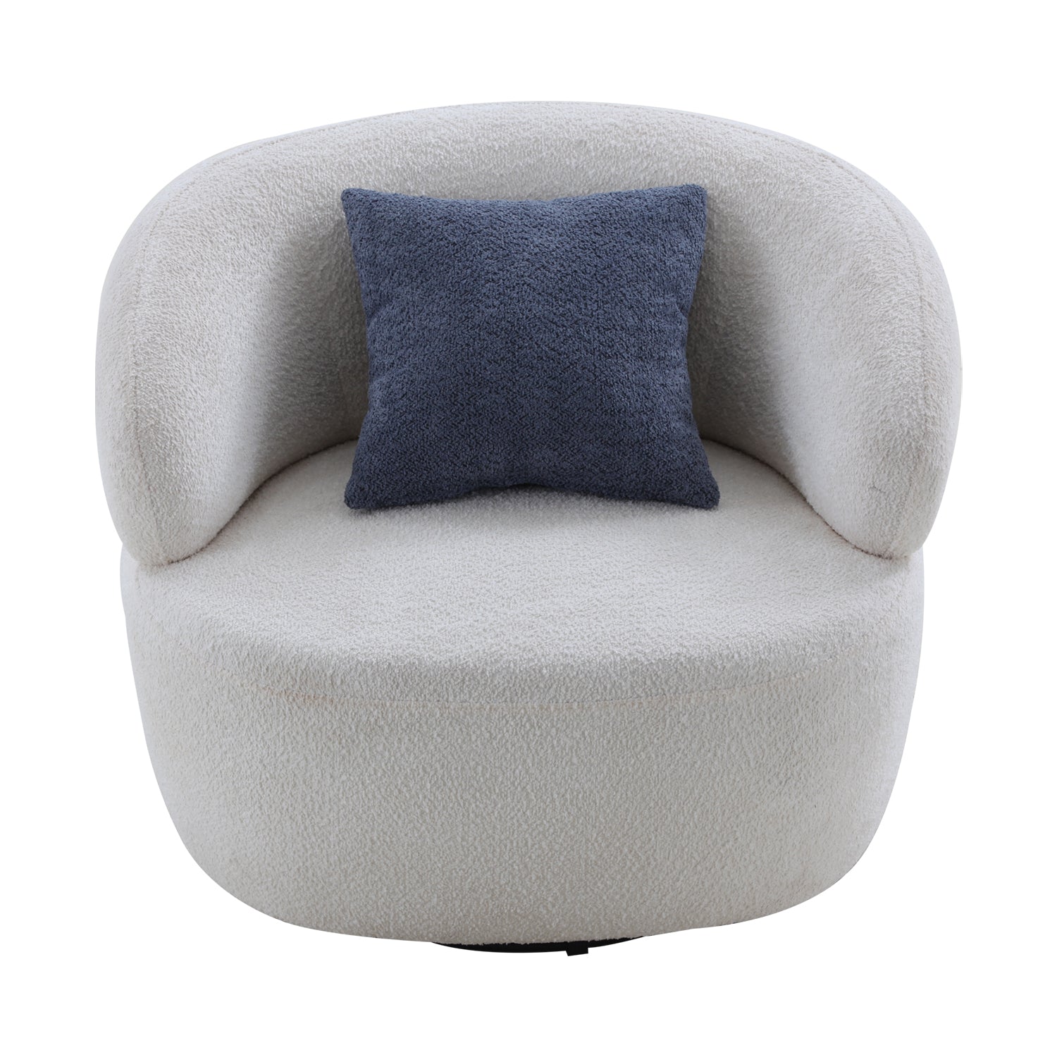 Cream boucle swivel chair with navy accent pillow modern accent chair