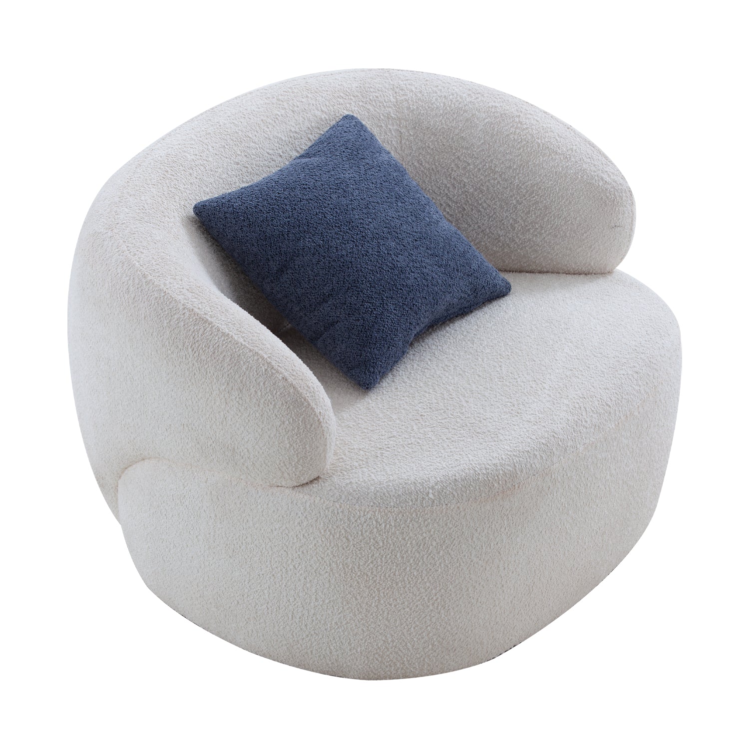 Cream boucle accent chair with plush navy pillow modern design for living room
