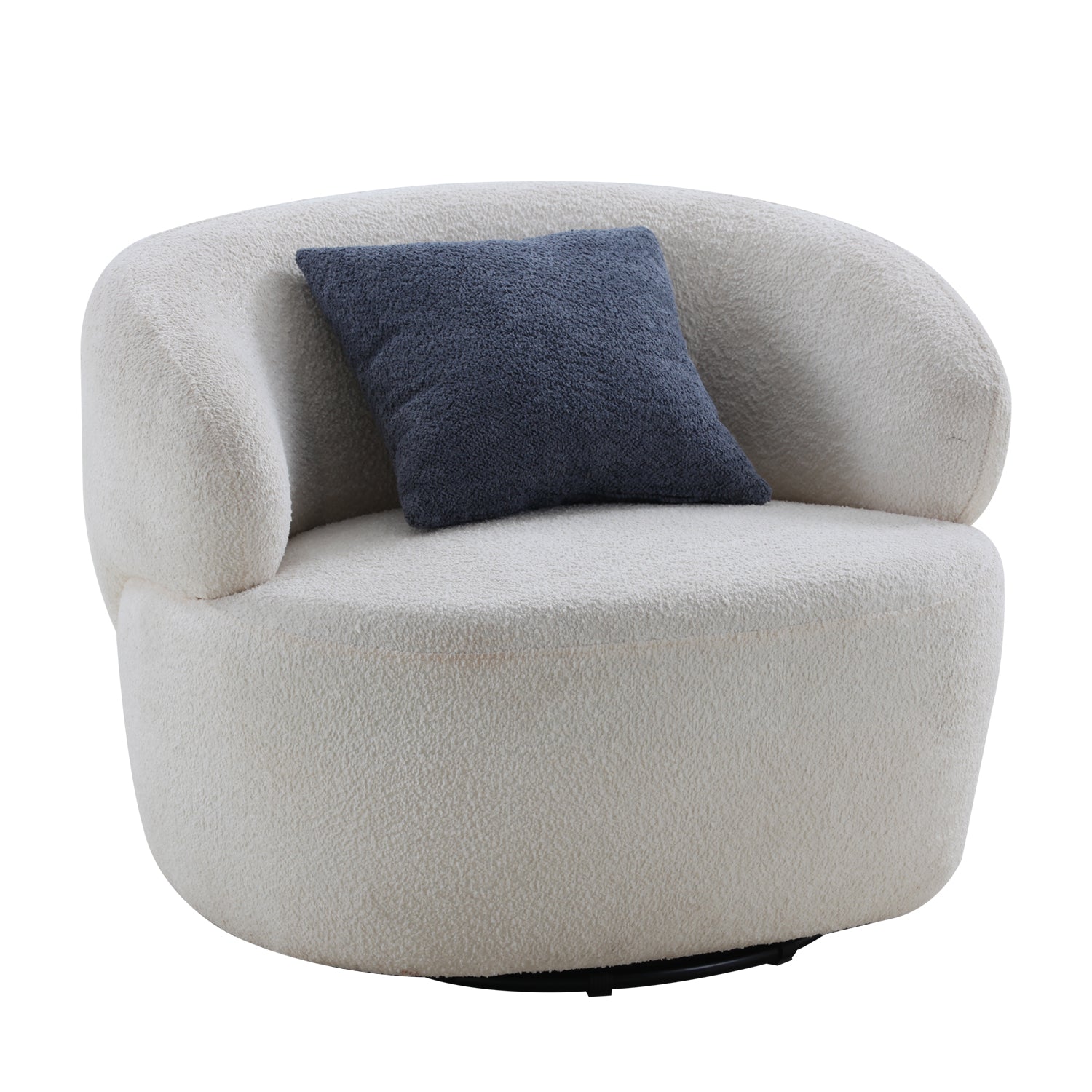 Cream boucle swivel accent chair with a dark gray cushion