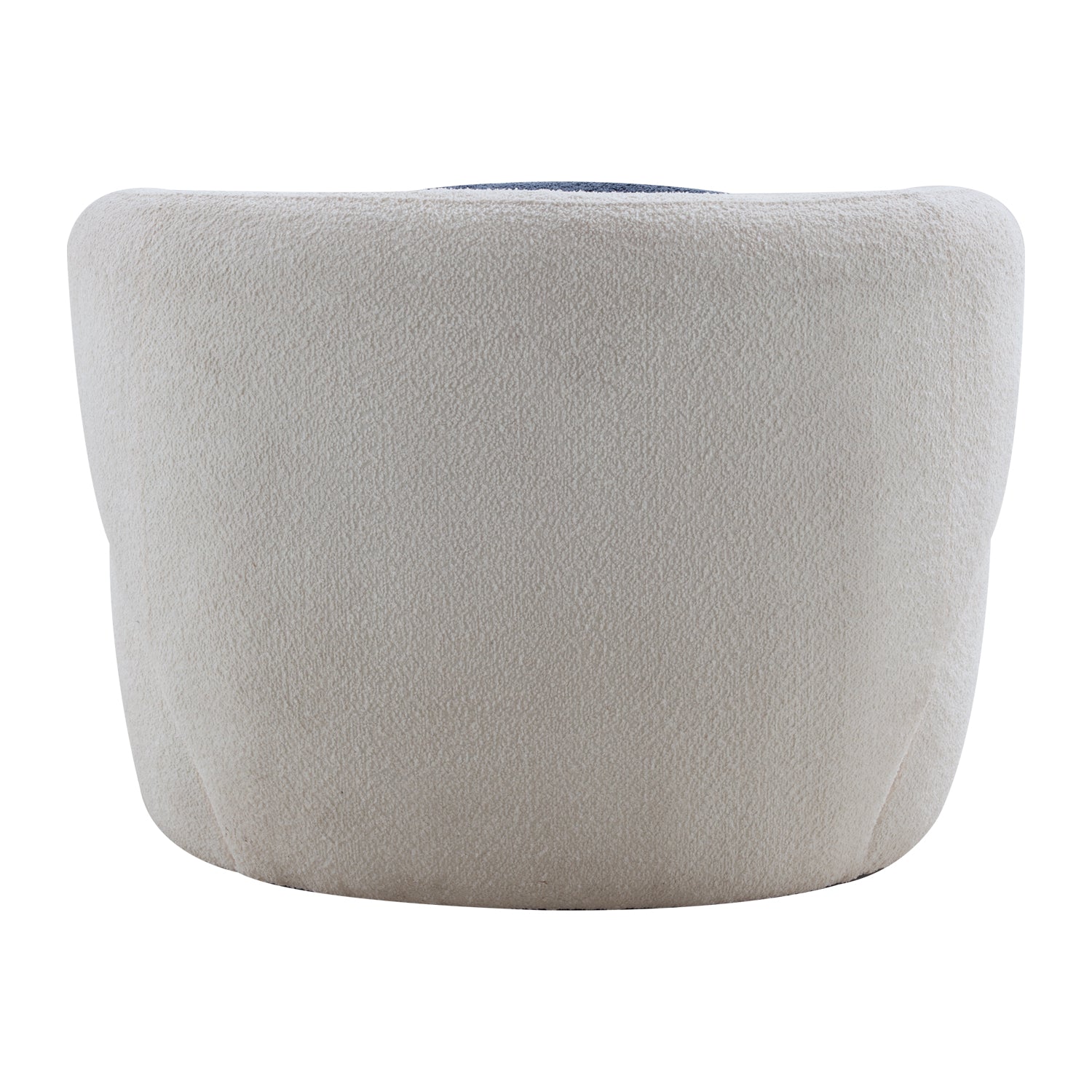 Plush ivory boucle fabric ottoman with a round silhouette offering a cozy footrest Perfect accent piece