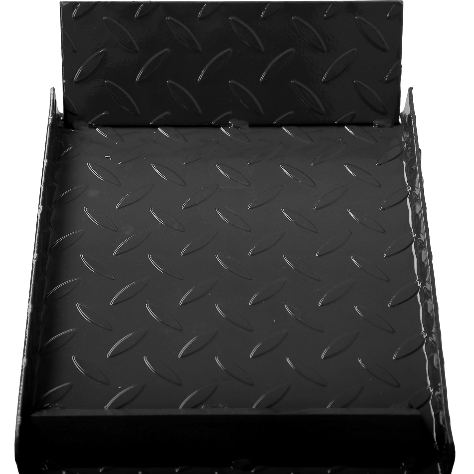 Black diamond plate metal step with raised grip texture ideal for vehicles