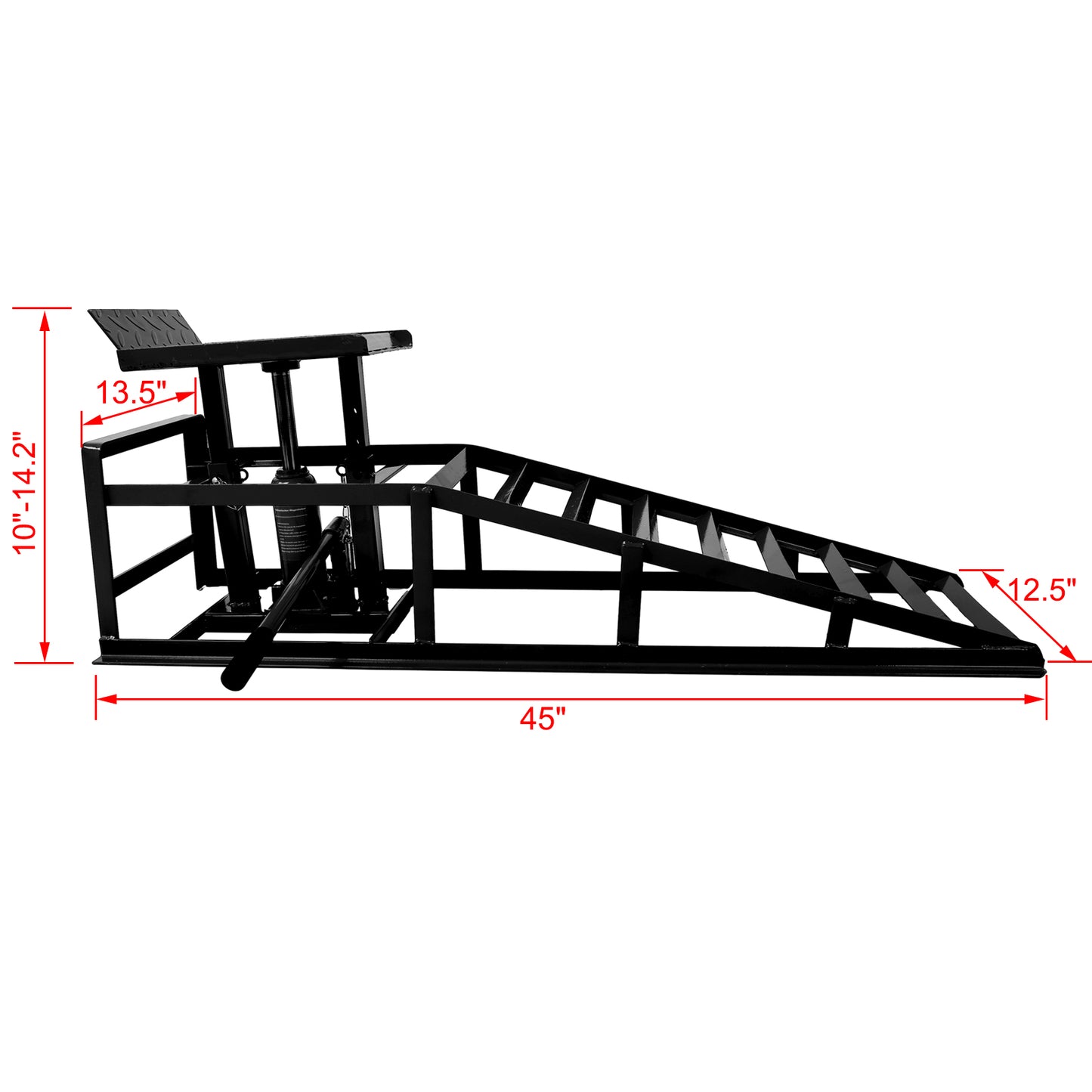 Black adjustable automotive service ramp with a inch length for vehicle maintenance
