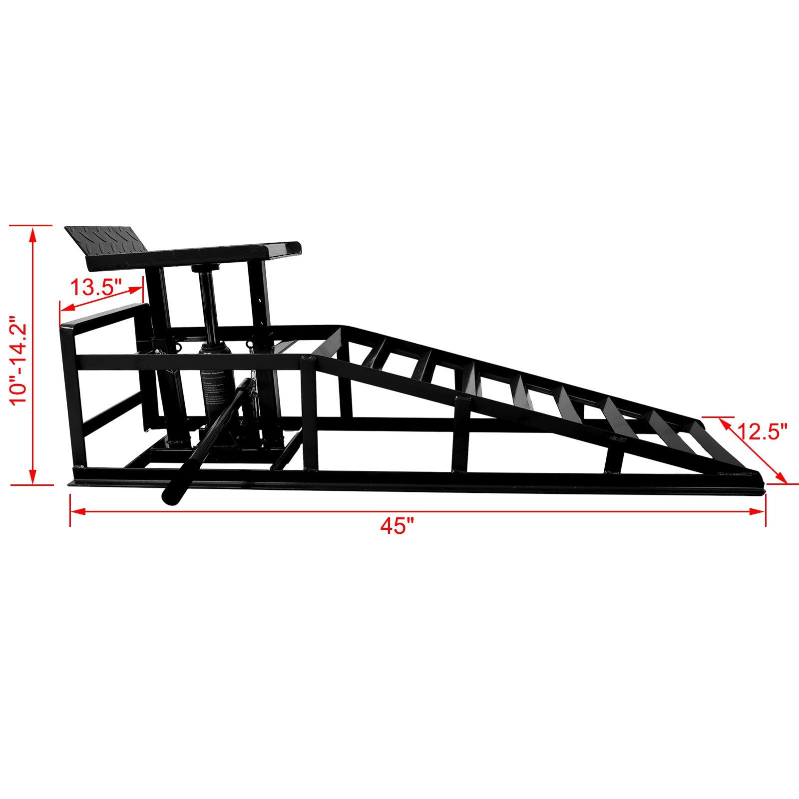 Black adjustable automotive service ramp with a inch length for vehicle maintenance
