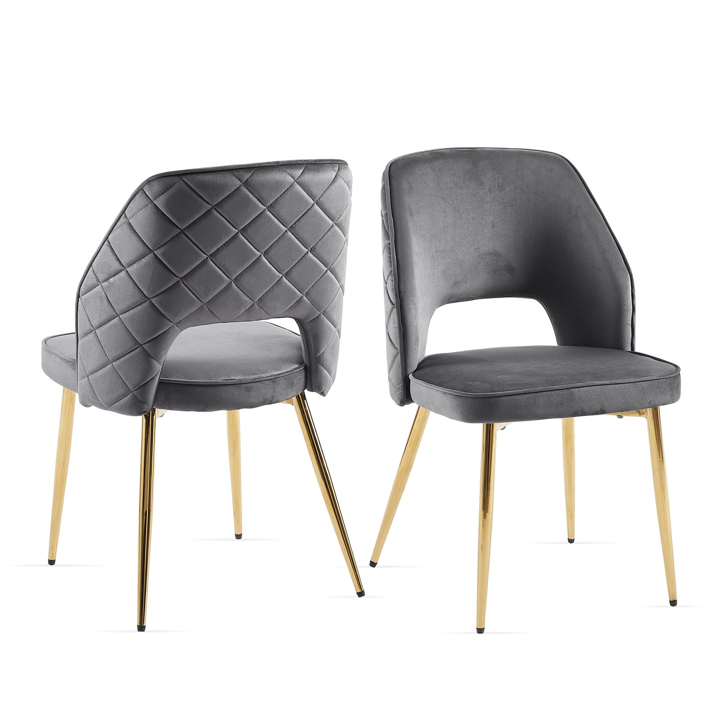 Gray velvet accent chair with diamond tufting and gold legs