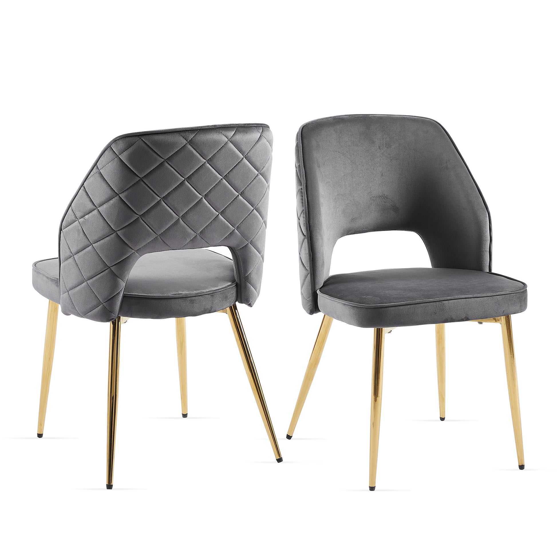 Gray velvet accent chair with diamond tufting and gold legs