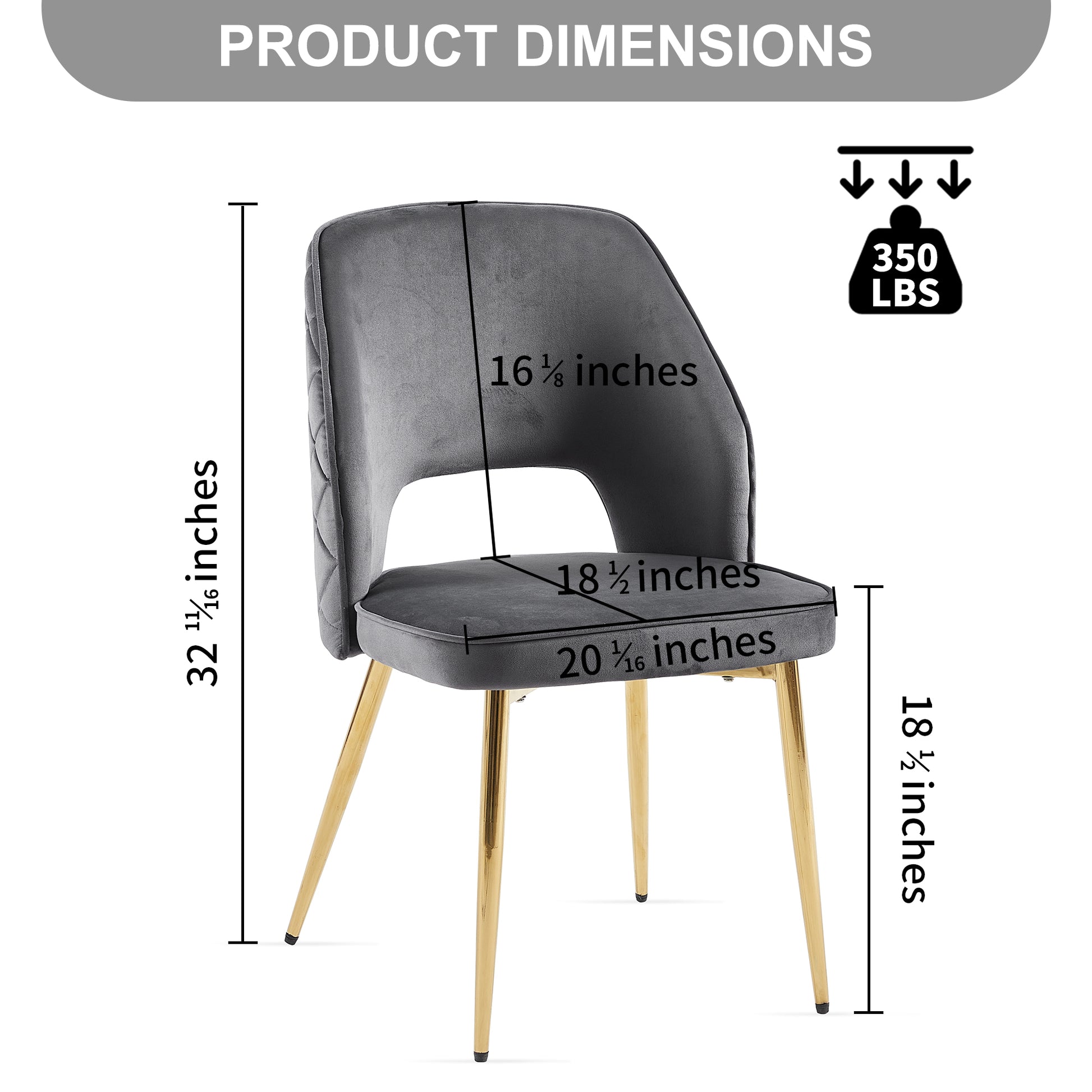 Velvet dining chair in charcoal gray with diamond tufting and gold legs  lbs capacity