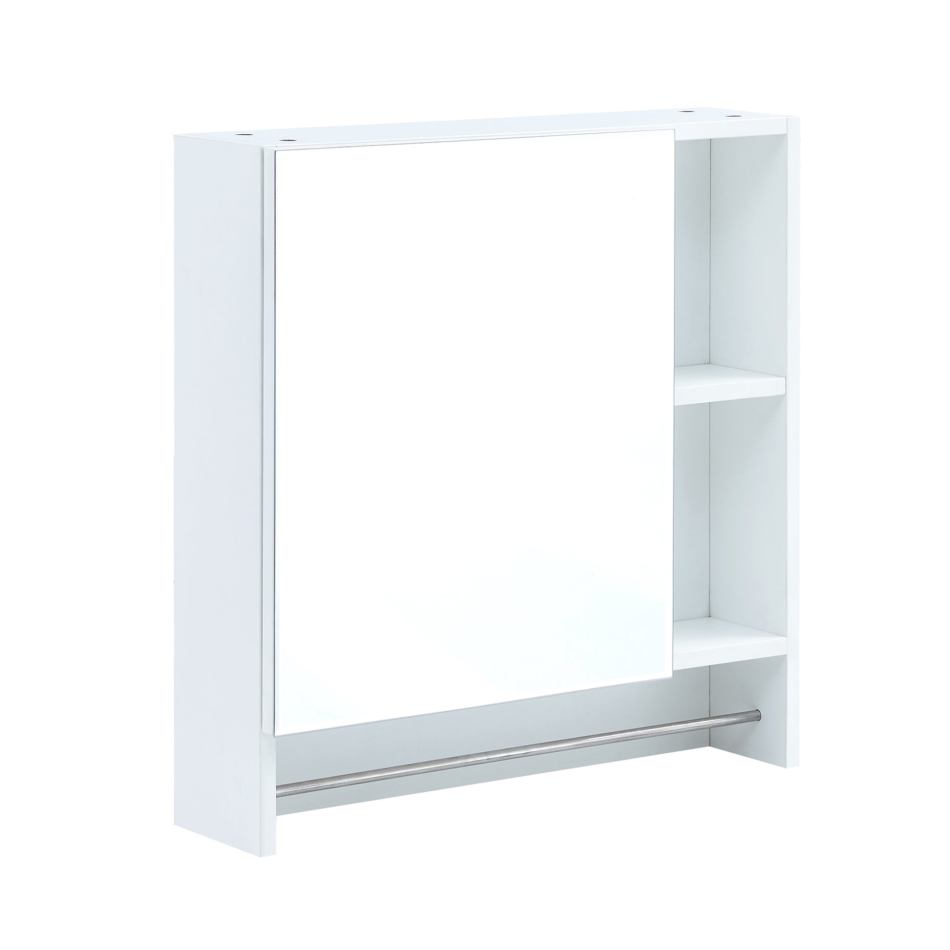 White modern bathroom cabinet with mirrored door and open shelves